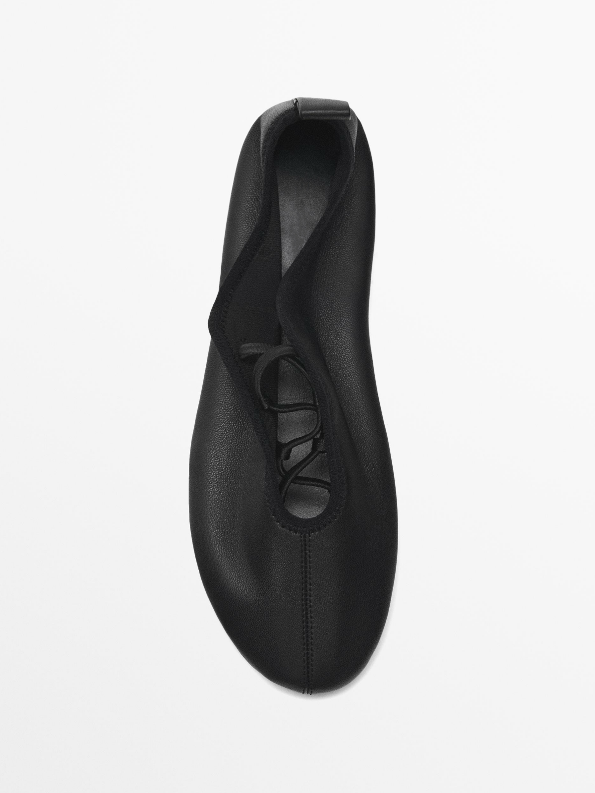 Black Round-Toe Crossed Elasticated Straps Ballet Flats