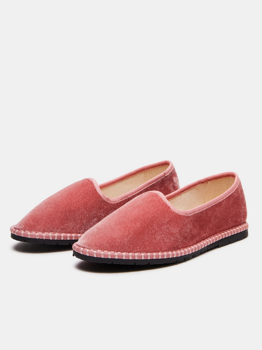 Velvet Round-Toe Slip-On Soft Loafer Flats - Pink