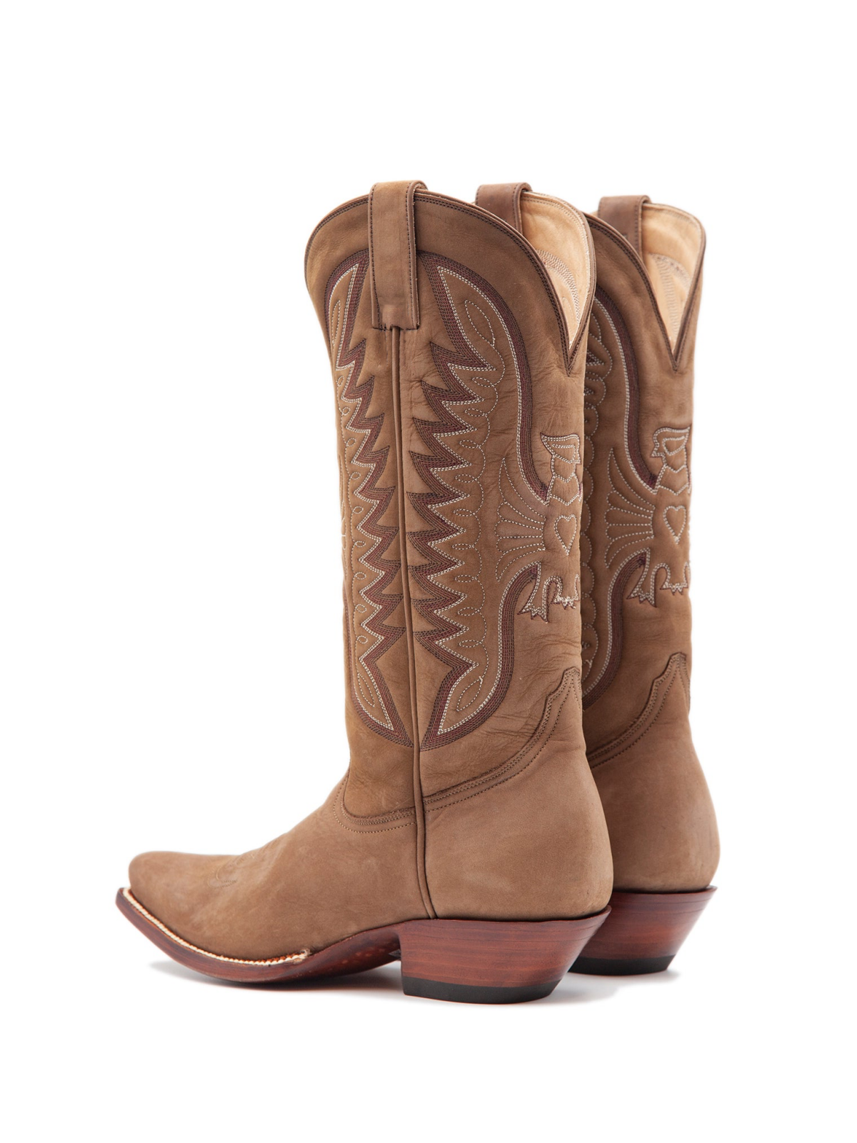 Tan Eagle And Heart Embroidery Snip-Toe Wide Mid Calf Tall Cowgirl Boots