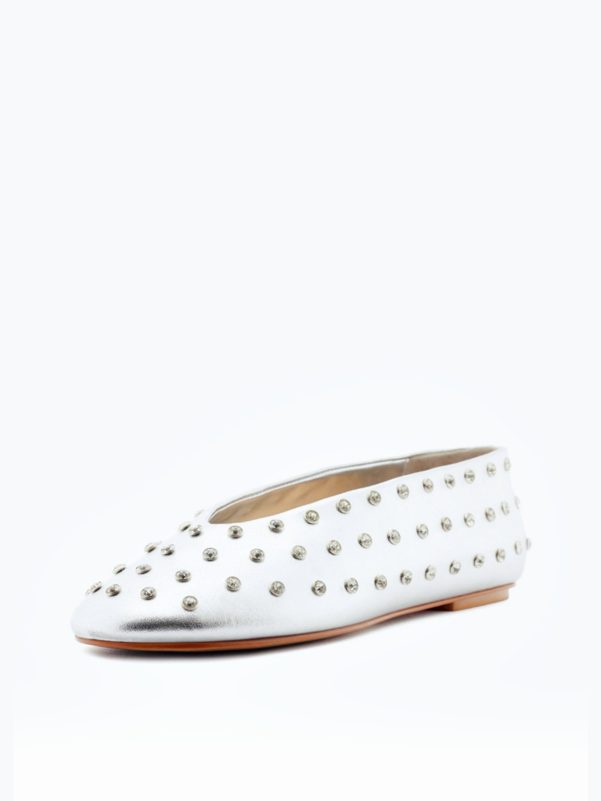 Metallic Silver Sparkle Rhinestone Round Toe Slip-On Flats