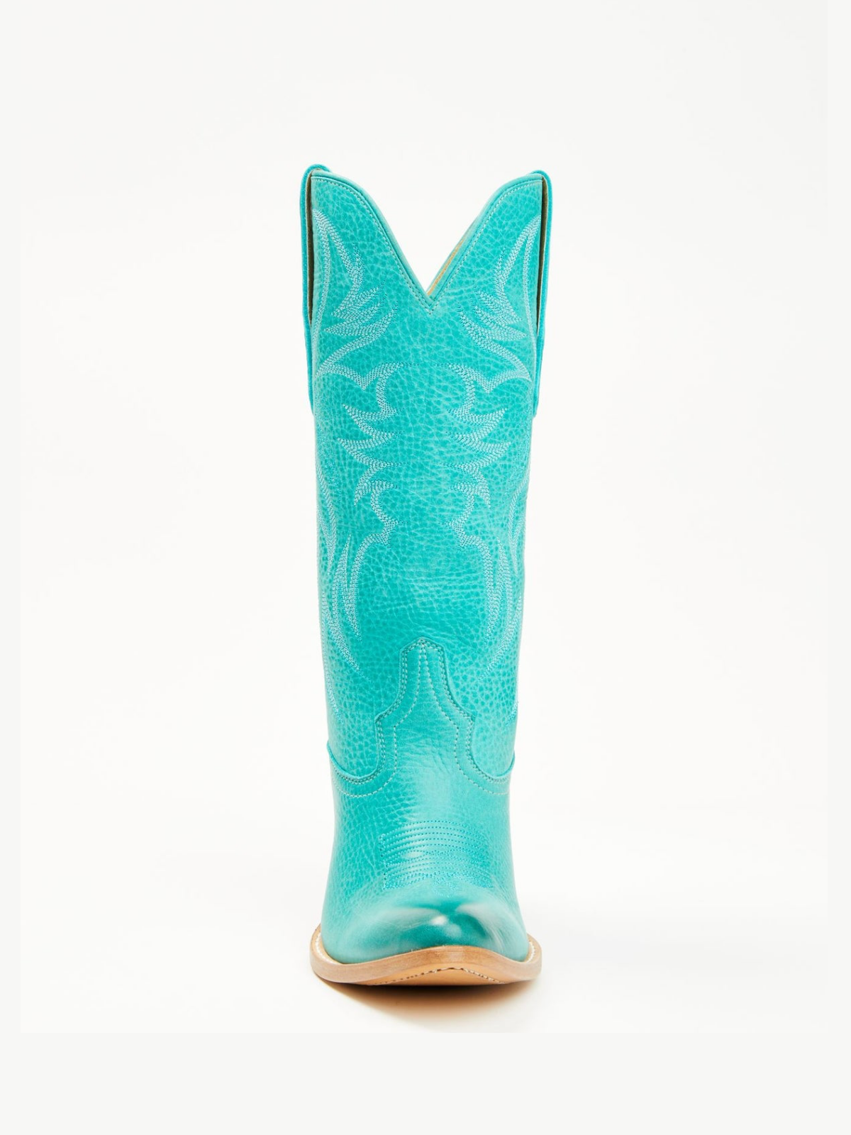 Distressed Turquoise Almond-Toe Embroidery Mid Calf Cowgirl Boots