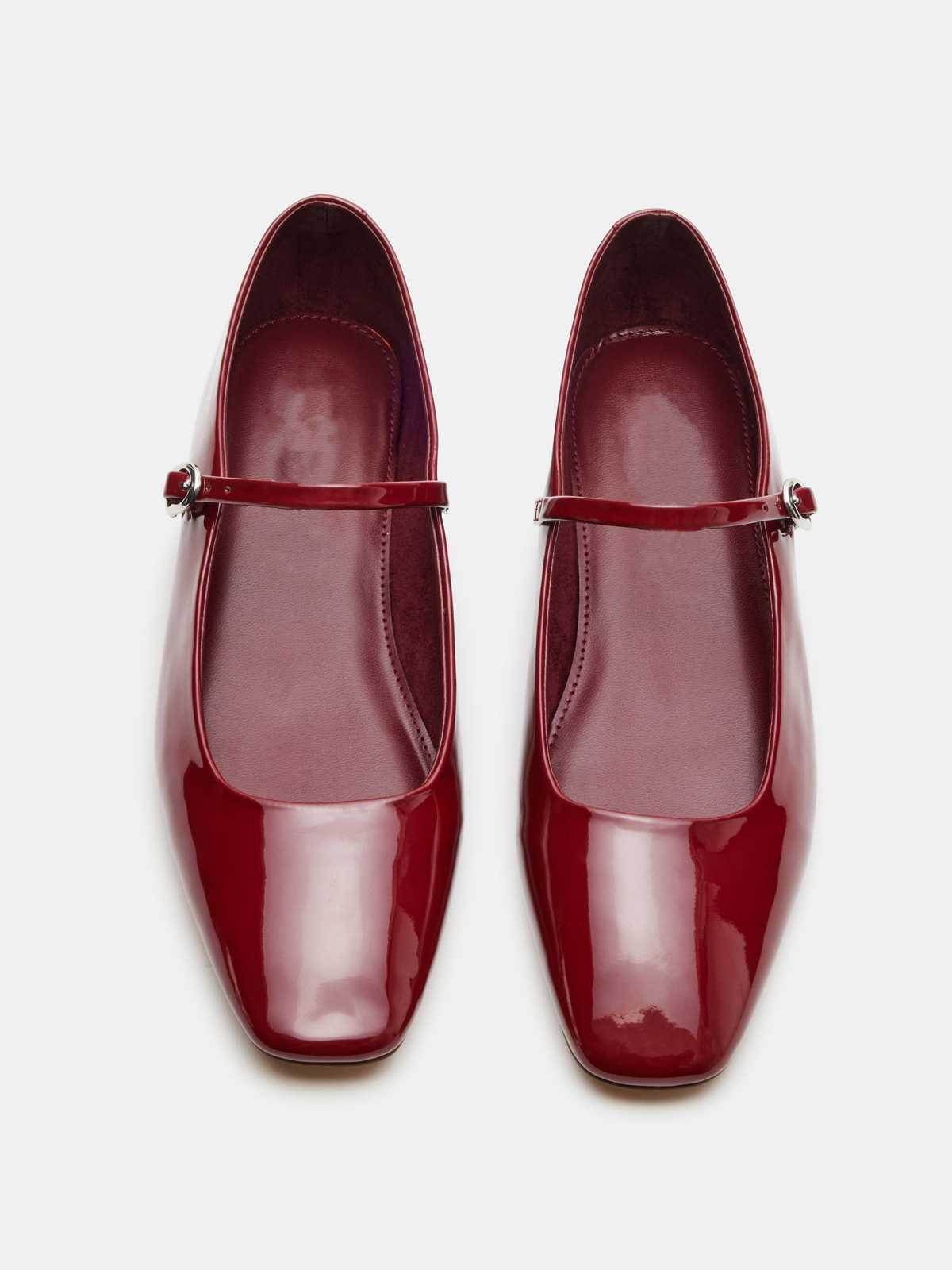 Patent Red Square-Toe Bridge Strap Mary Janes Ballet Flats