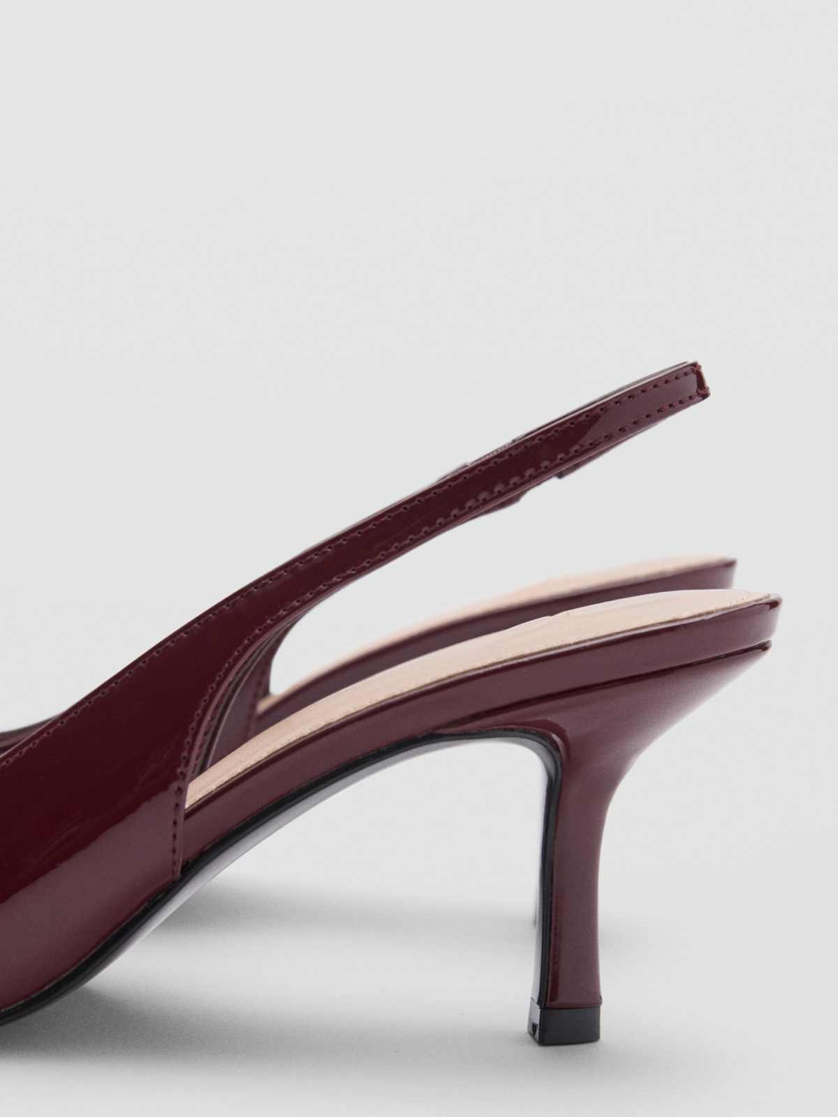 Burgundy Patent Pointed-Toe Slingback Kitten Heels