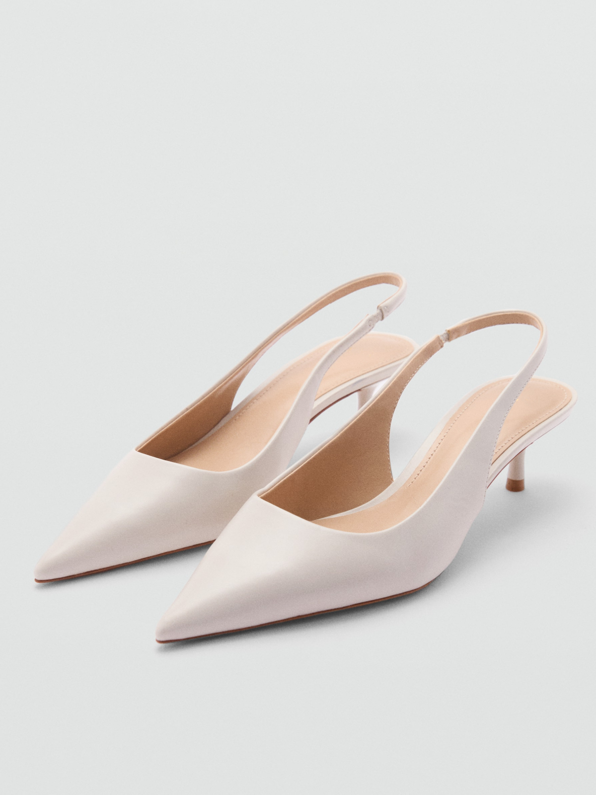 Ivory Pointed-Toe Slingback Buckle Kitten Heels