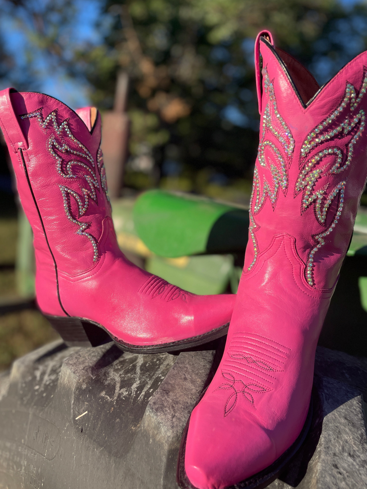 Hot Pink Rhinestone Embroidery Snip-Toe Wide Mid Calf Cowgirl Boots