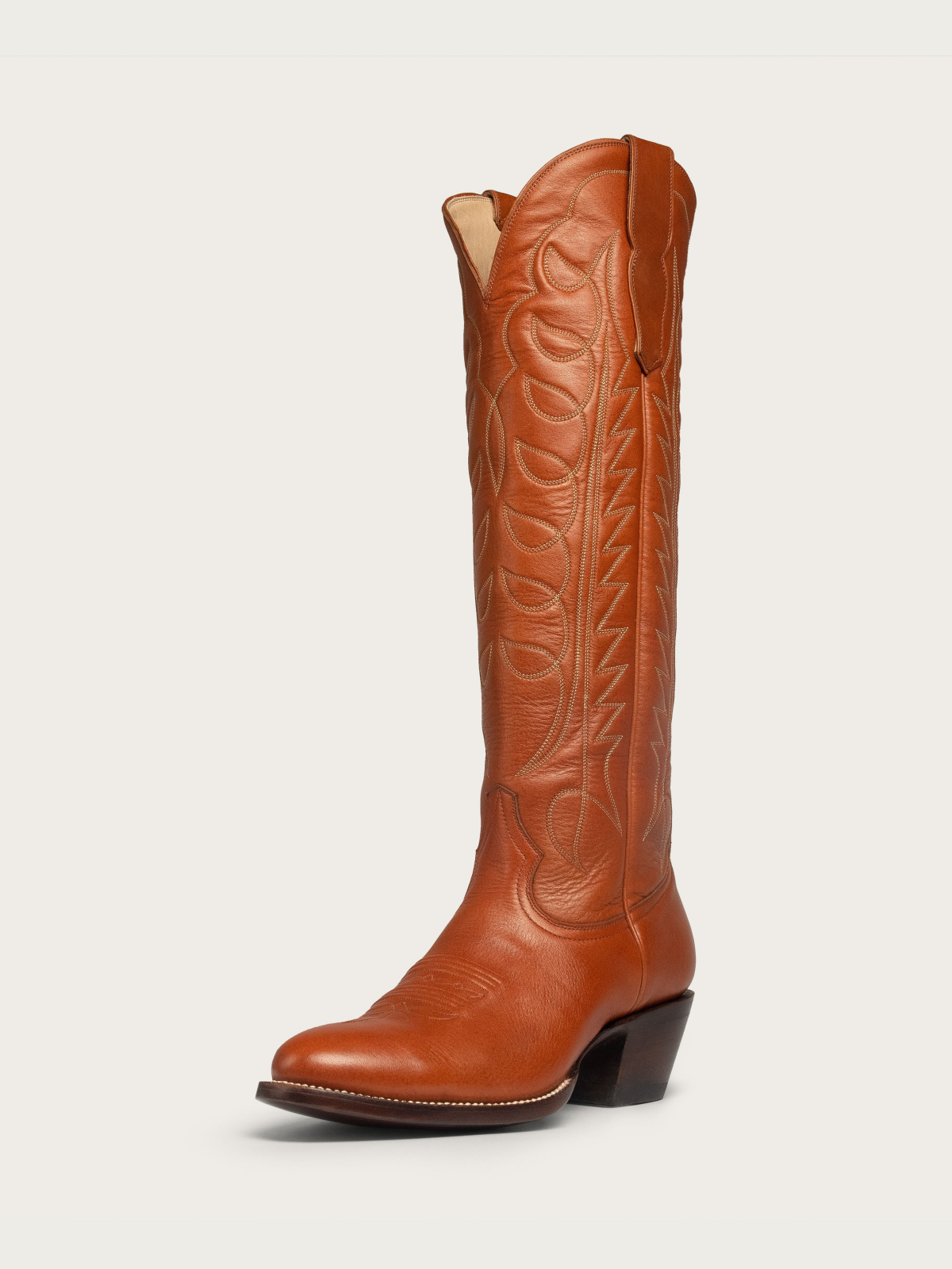 Cinnamon Brown Embroidery Almond-Toe Wide Mid Calf Tall Cowgirl Boots