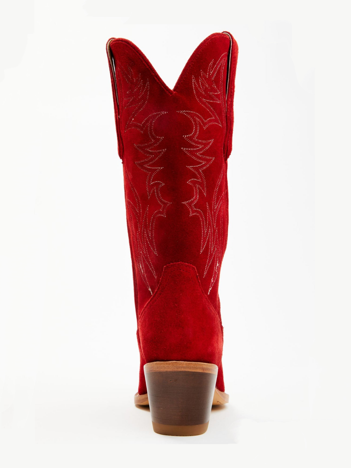 Faux Suede Wings Embroidery Pointed-Toe Wide Mid Calf Tall Cowgirl Boots - Cherry Red