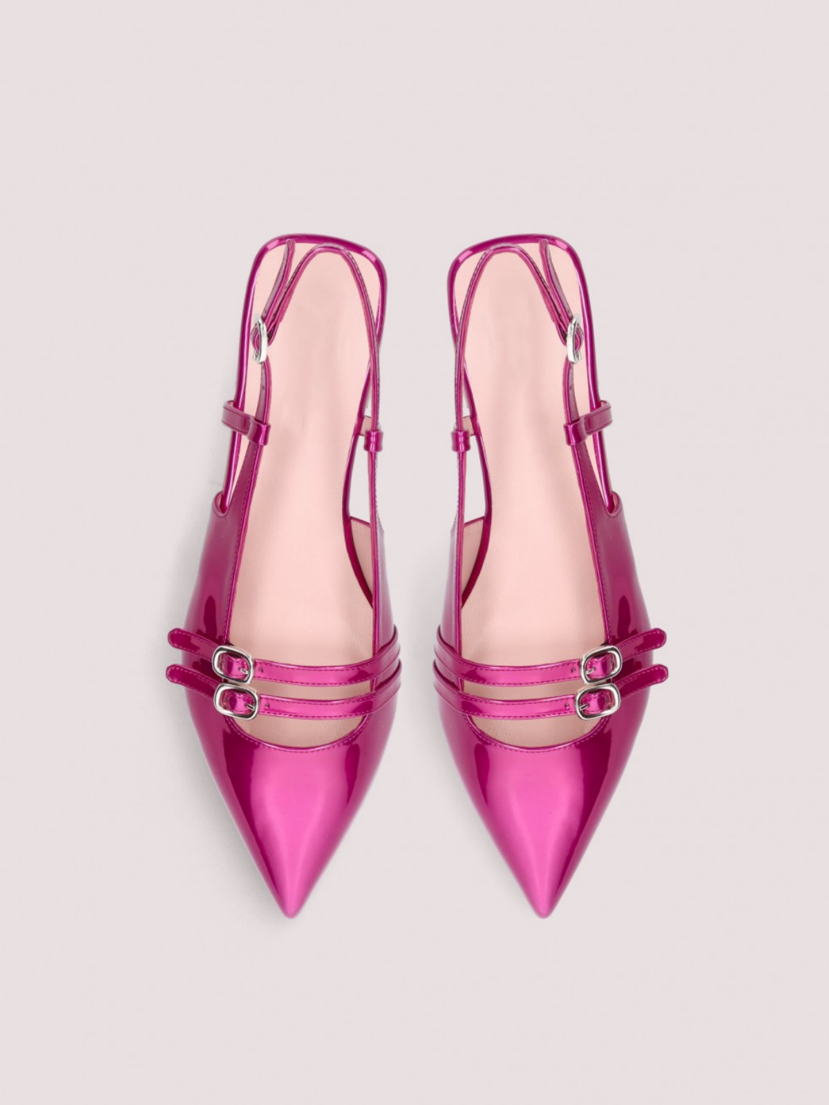 Metallic Hot Pink Pointy Buckled Strappy Slingback Ballet Flats