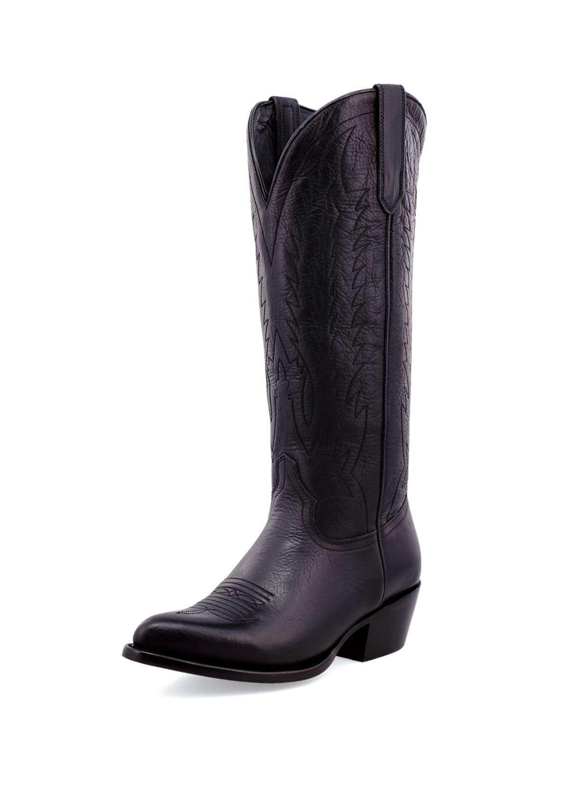 Black Embroidery Pointed-Toe Wide Mid Calf Cowgirl Boots Western Boots