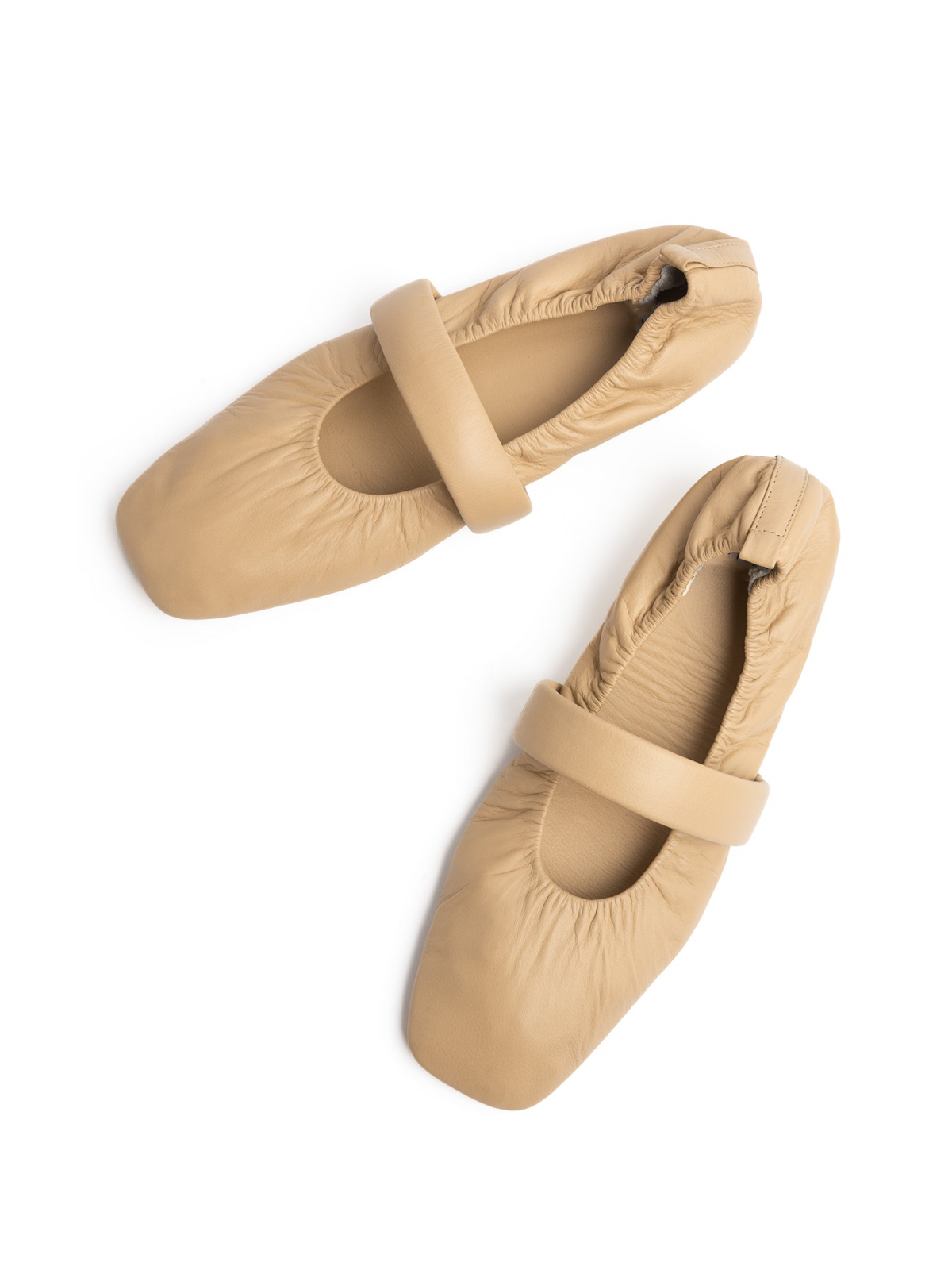 Tan Square Toe Ballet Flats Mary Janes For Women