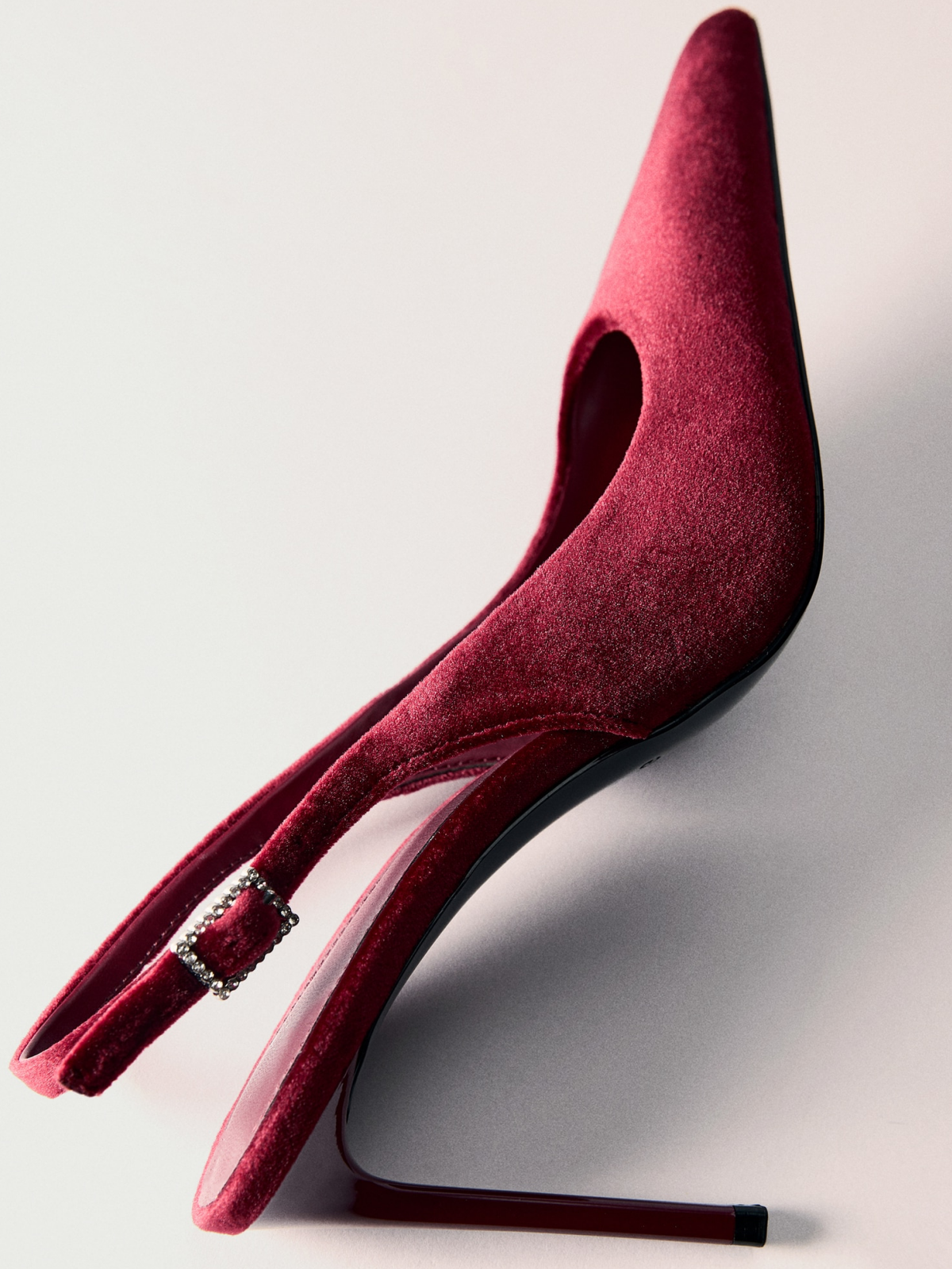 Red Velvet Pointed-Toe Slingback Buckle High Heels