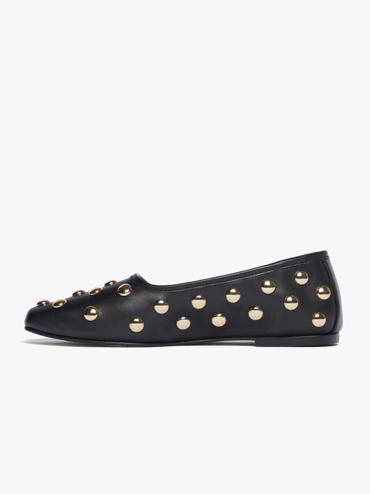 Black Square-Toe Ballet Flats With Gold Studs