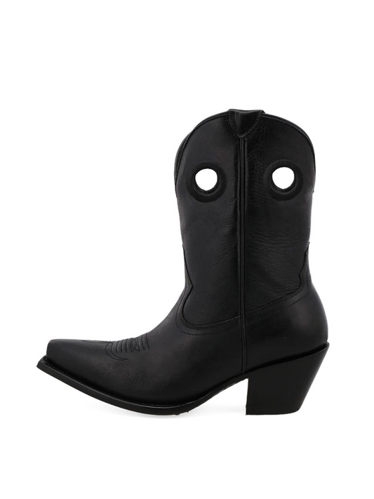 Black Snip-Toe Cutout Wide Mid Calf Cowgirl Boots