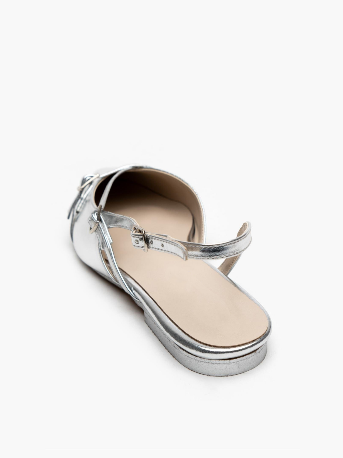 Metallic Silver Buckled Belt Detail Pointy Ballet Flats Slingbacks