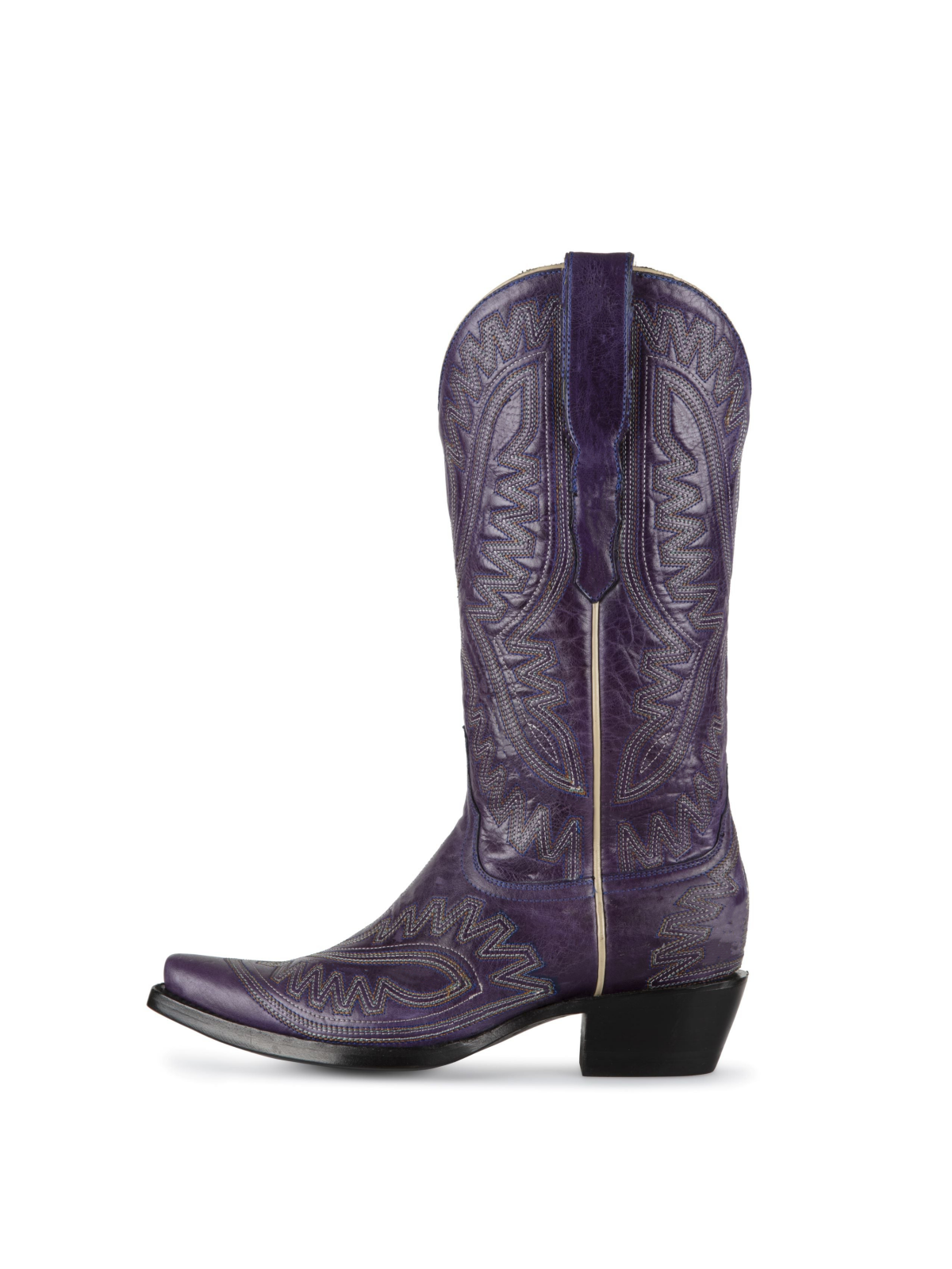 Purple Snip-Toe Embroidery Wide Mid Calf Cowgirl Tall Boots