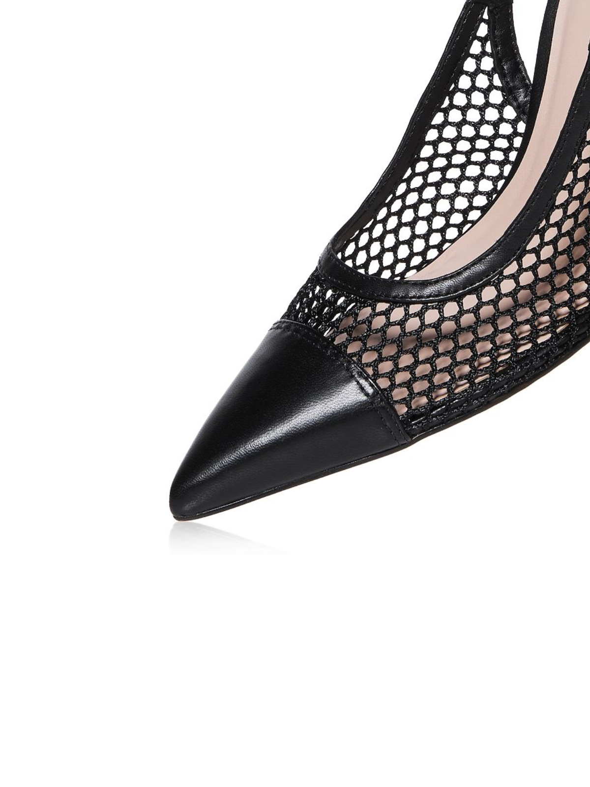 Black Buckle Pointed-Toe Stiletto Heel Slingback Pumps in Mesh & Vegan Leather