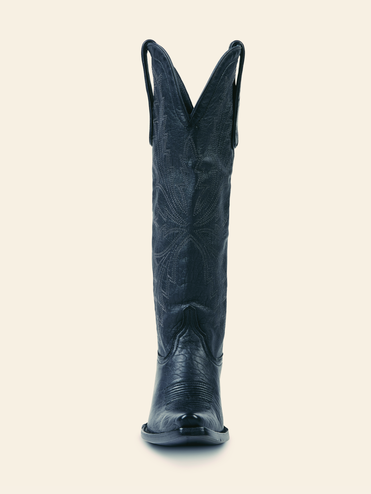 Glossy Black Crinkle Embroidered Snip-Toe Knee High Western Boots Cowgirl Tall Boots