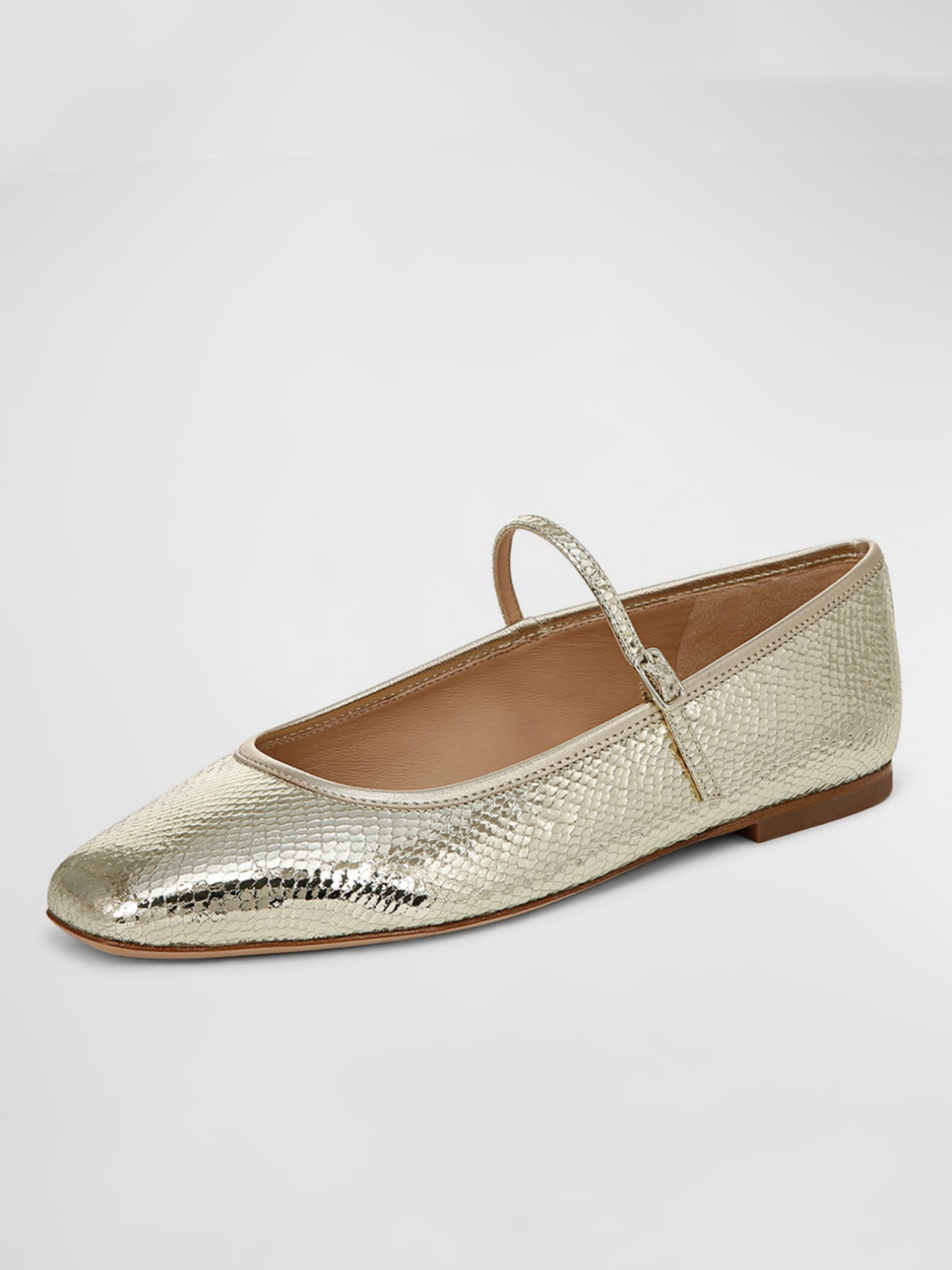 Metallic Gold Snake-Embossed Square-Toe Ballet Flats Mary Janes