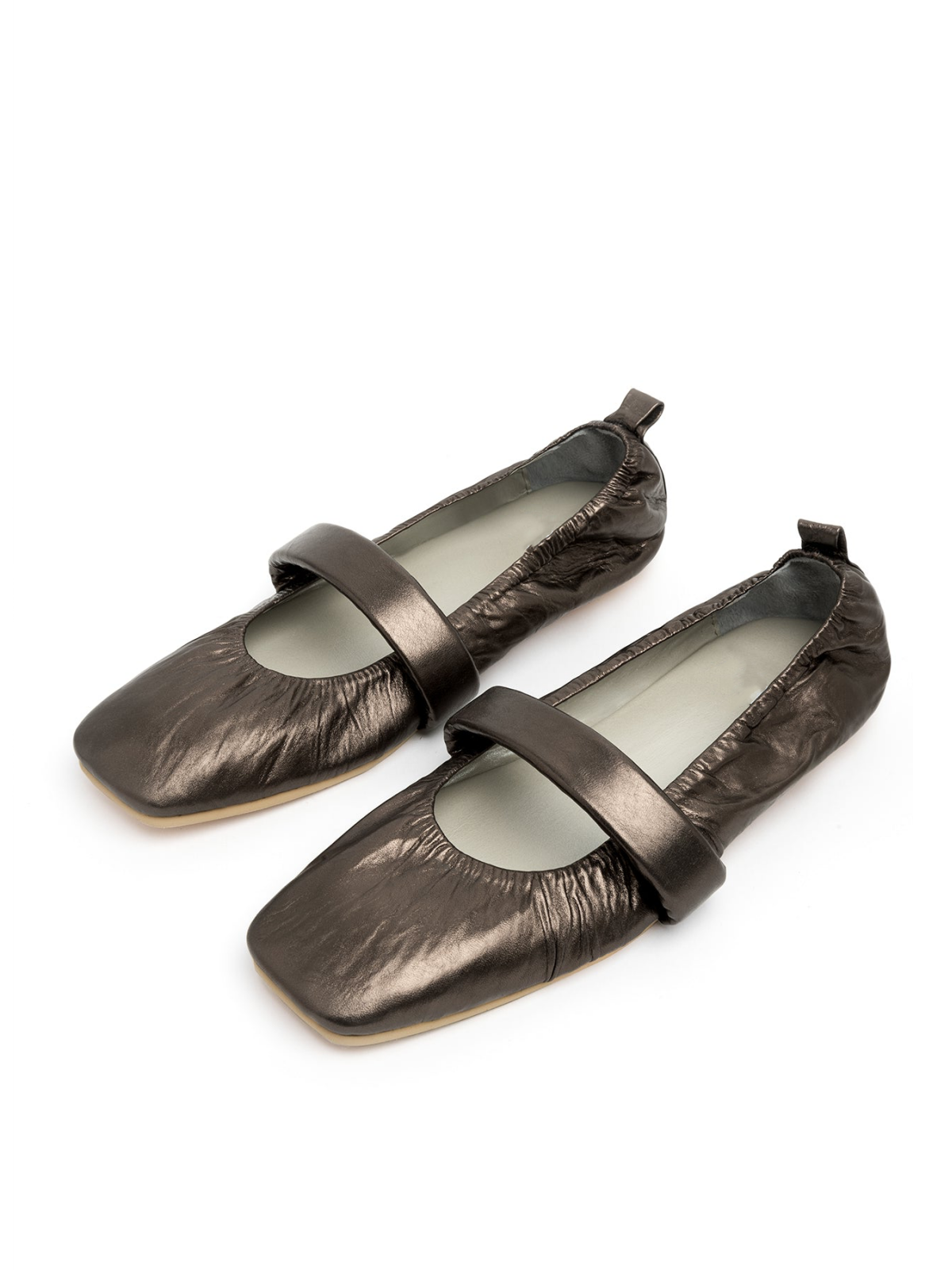 Metallic Bronze Square Toe Ballet Flats Mary Janes For Women