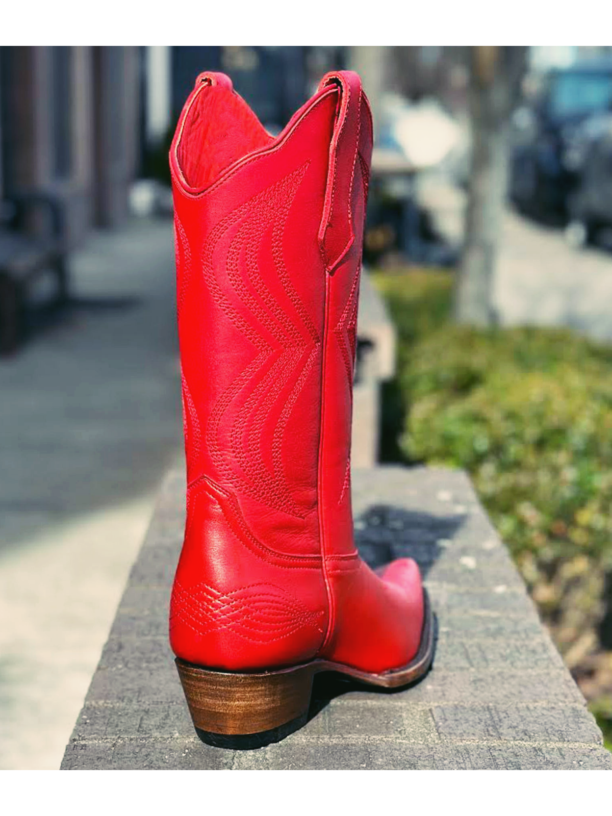 Red Embroidered Snip-Toe Wide Mid Calf Western Cowgirl Boots