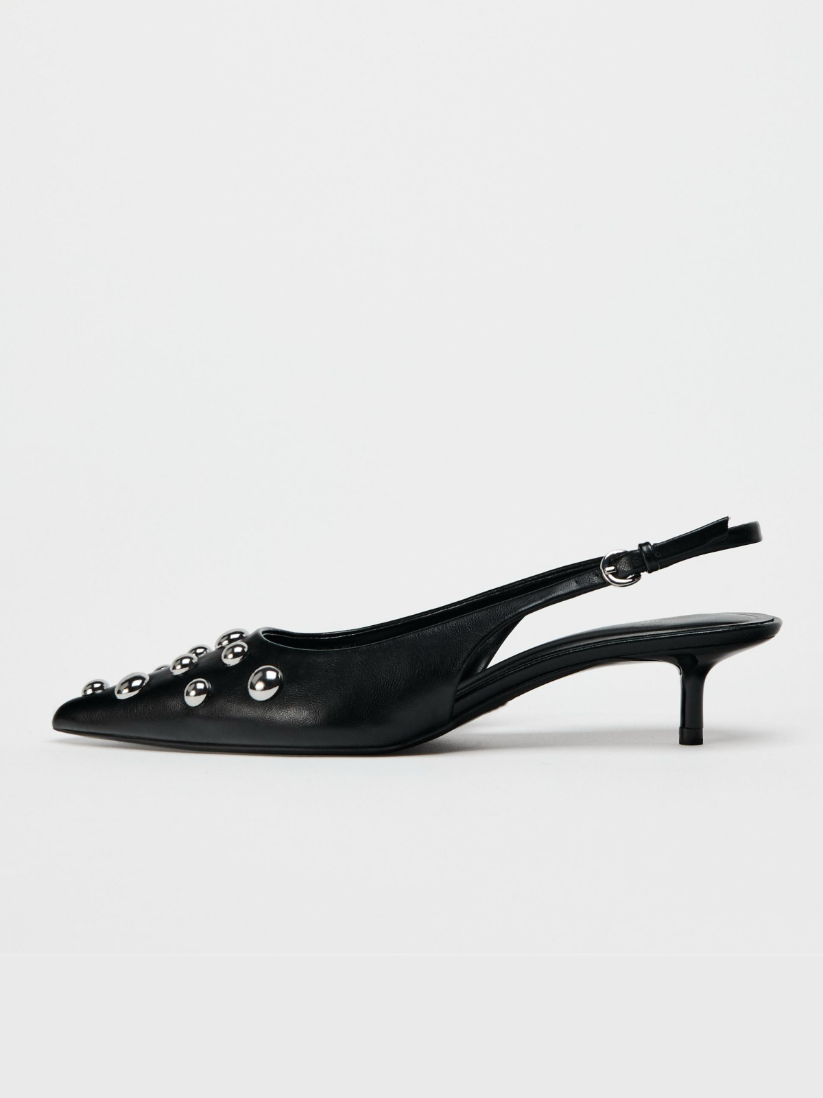 Black Pointed-Toe Slingback Pump Kitten Heels With Big Studs