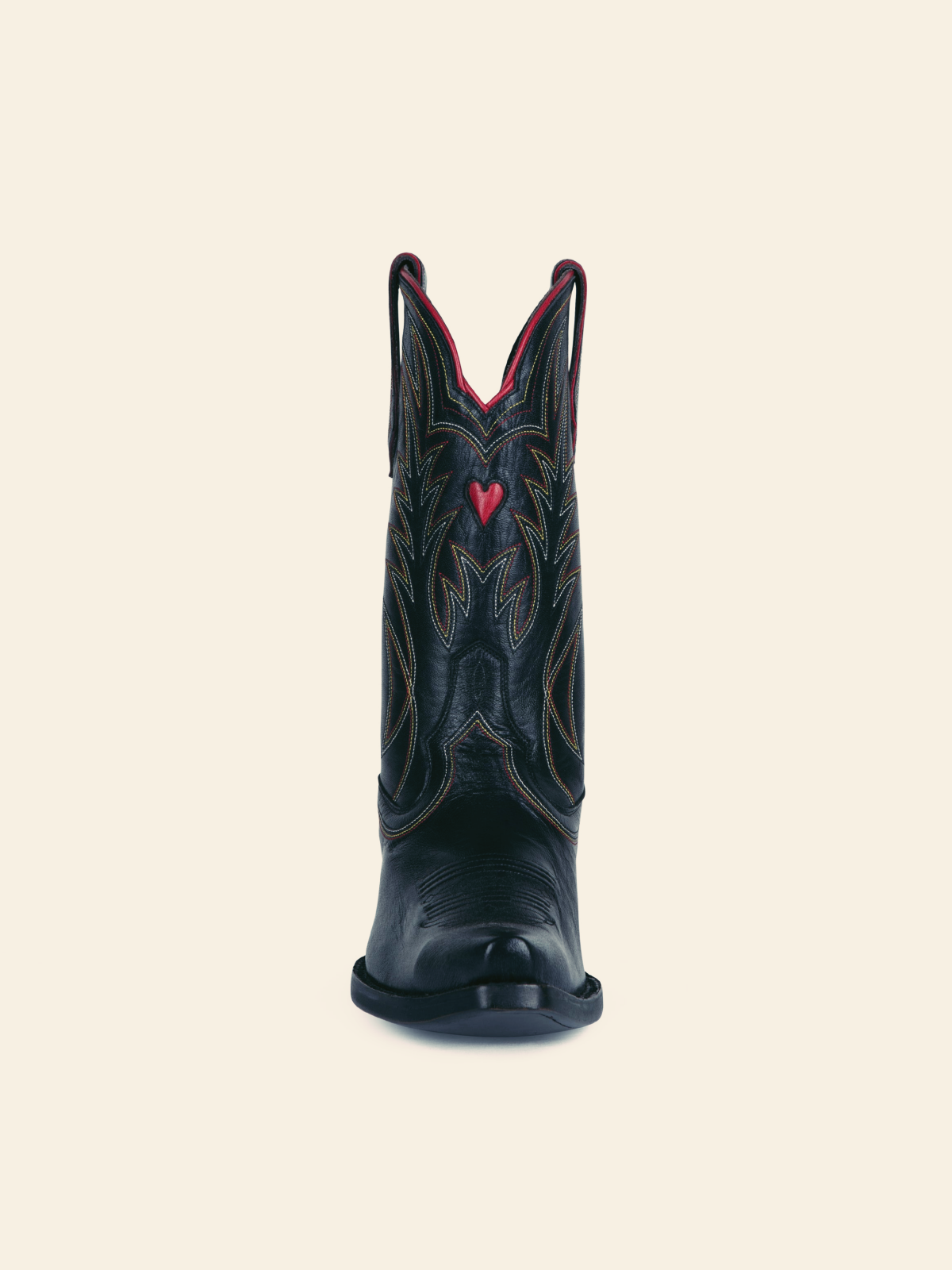 Black Heart Inlay Embroidery Snip-Toe Wide Calf Cowgirl Boots