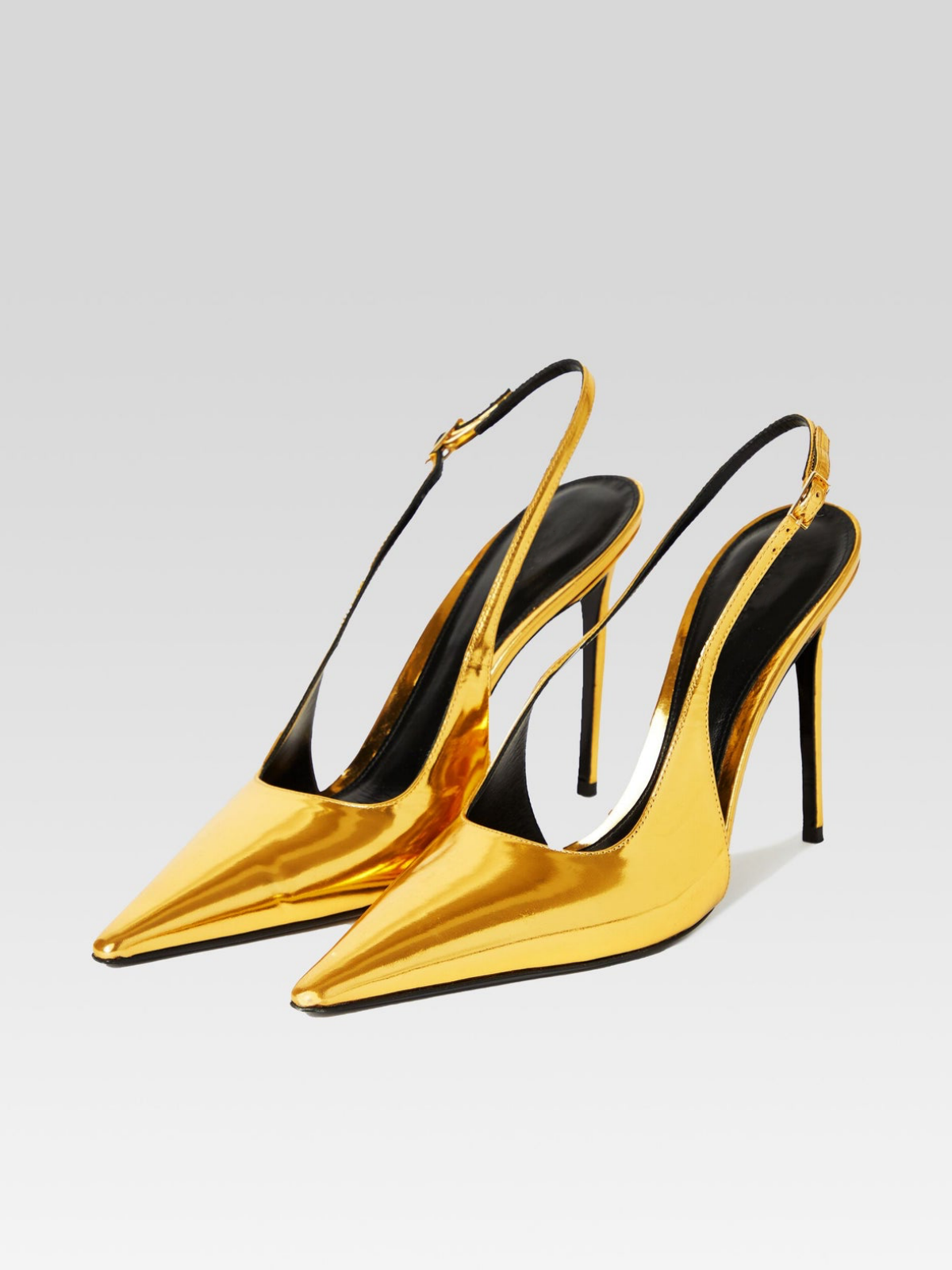 Metallic Gold Pointed-Toe Slingback High Heels