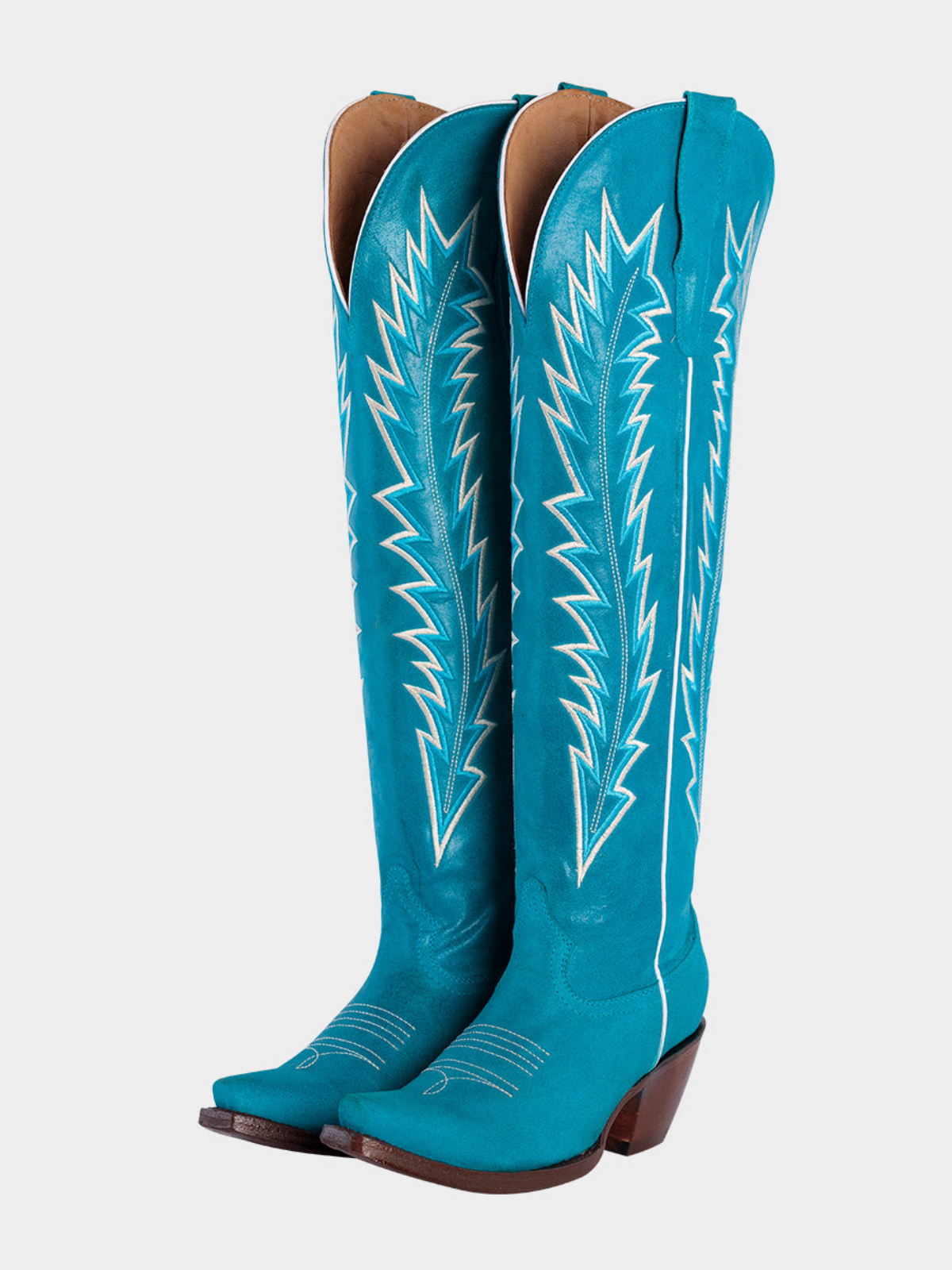 Arrows Embroidery Snip-Toe Wide Calf Over-The-Knee Cowgirl Boots - Turquoise