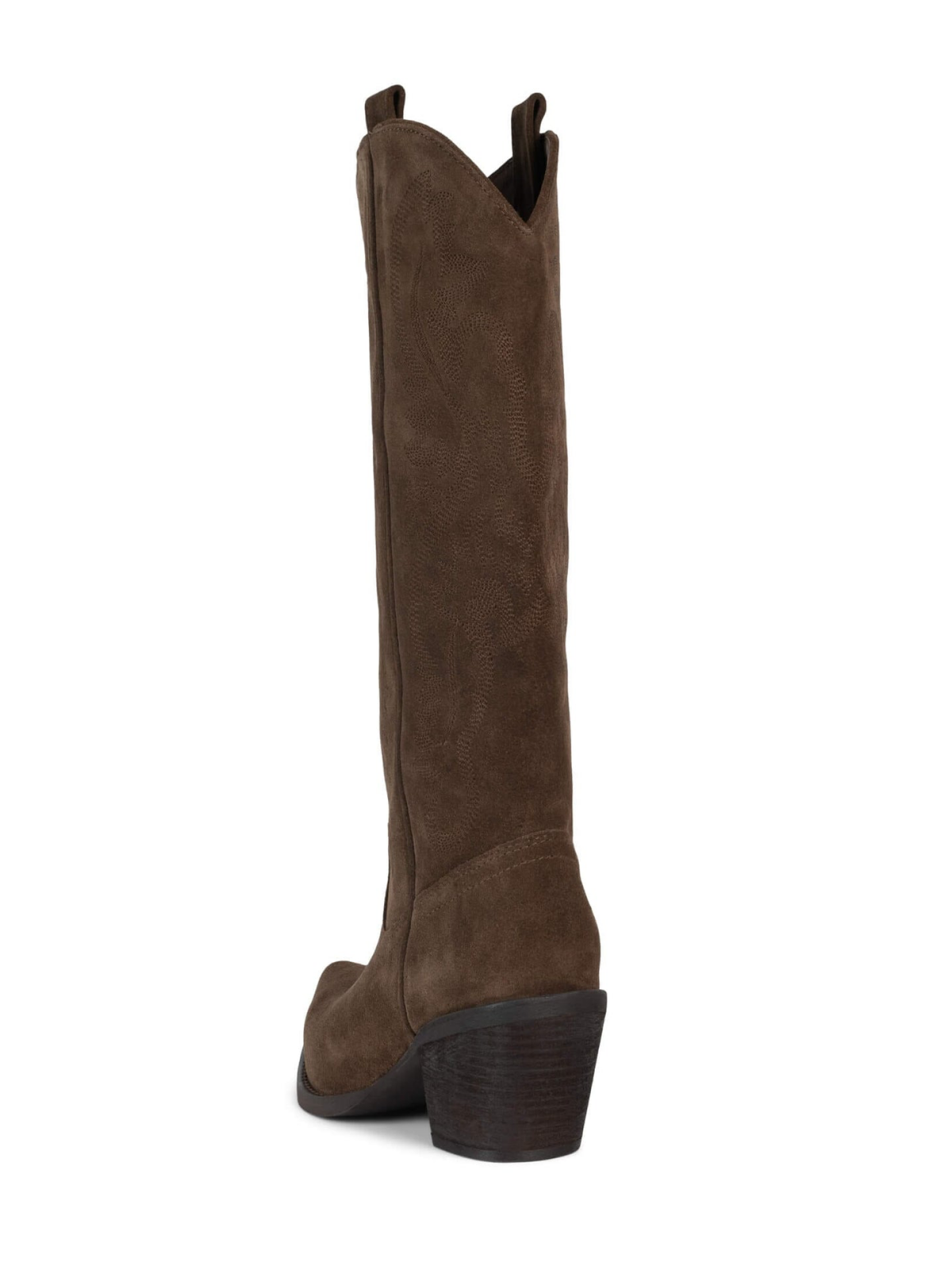 Faux Suede Snip-Toe Classic Embroidery Wide Mid Calf Cowgirl Boots - Brown