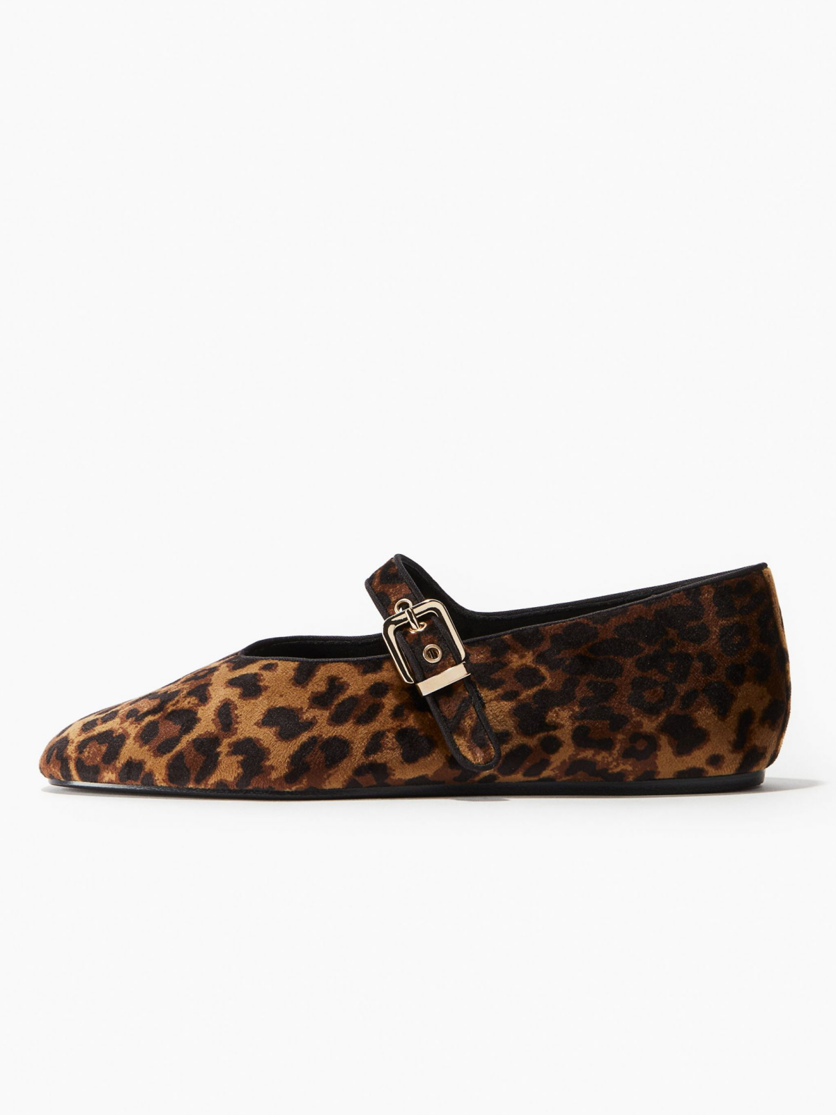 Leopard Faux Suede Almond-Toe Adjustable Metal Clasp Mary Janes Ballet Flats