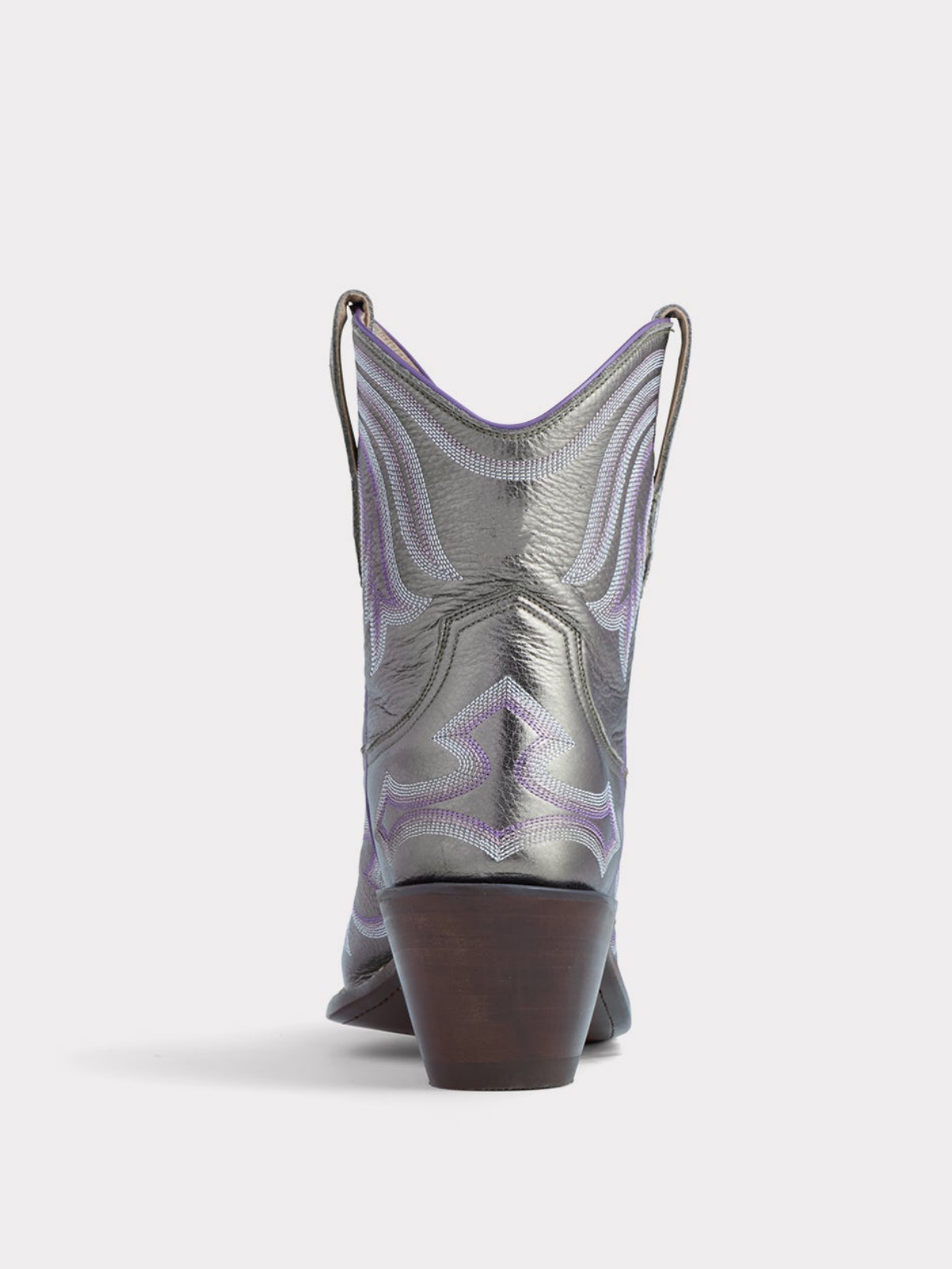 Metallic Pewter Snip-Toe Embroidery Wide Mid Calf Cowgirl Boots