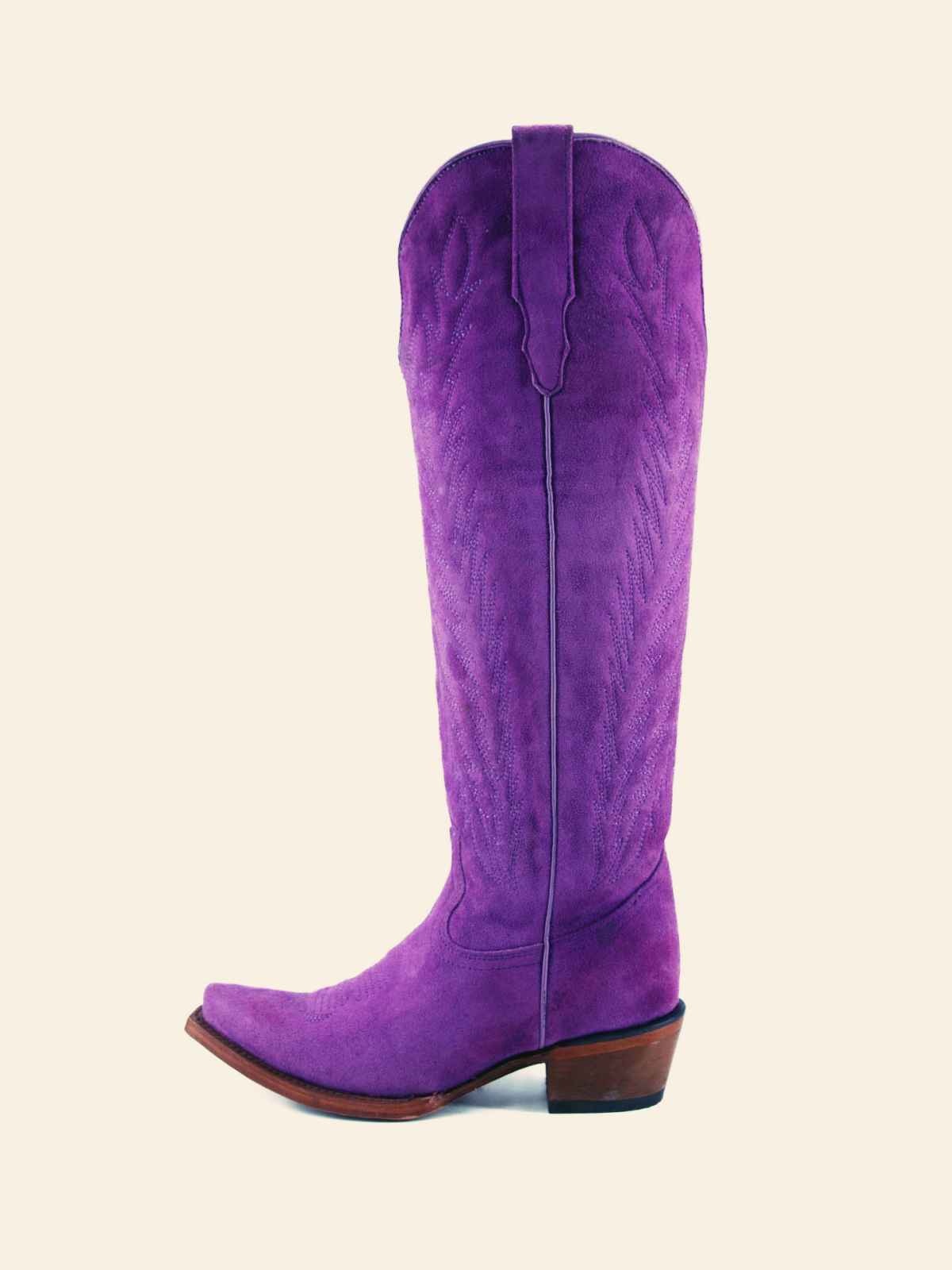 Lilac Purple Faux Suede Embroidery Half Zip Cowgirl Boots Mid Calf Western Tall Boots