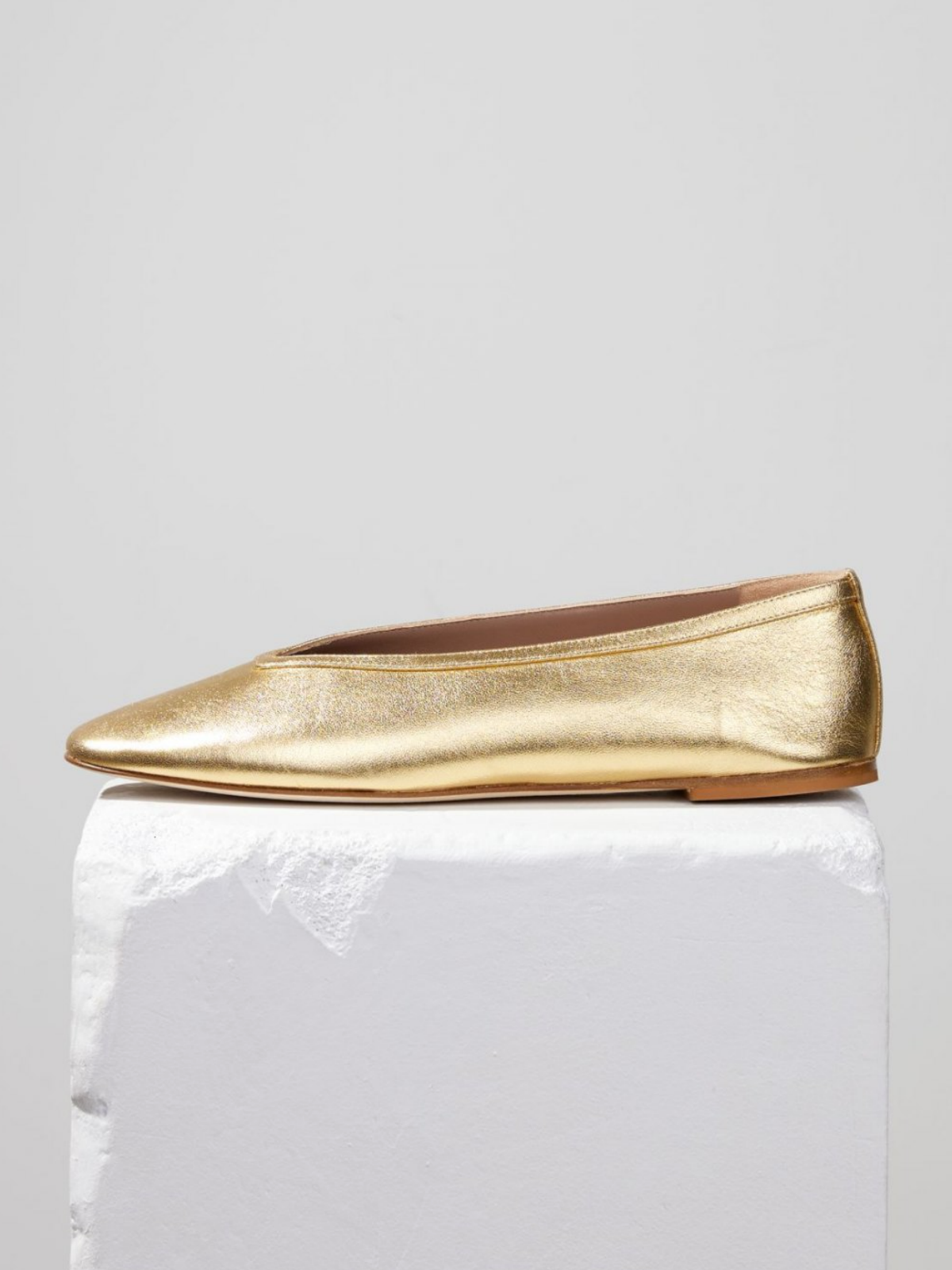 Metallic Gold Square Toe Slip-On Ballet Flats