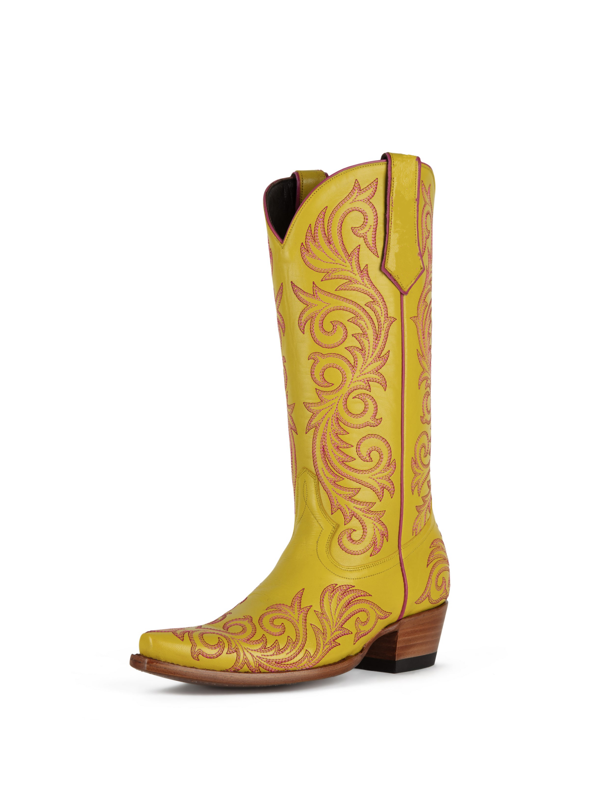 Yellow Snip-Toe Embroidery Wide Mid Calf Cowgirl Tall Boots