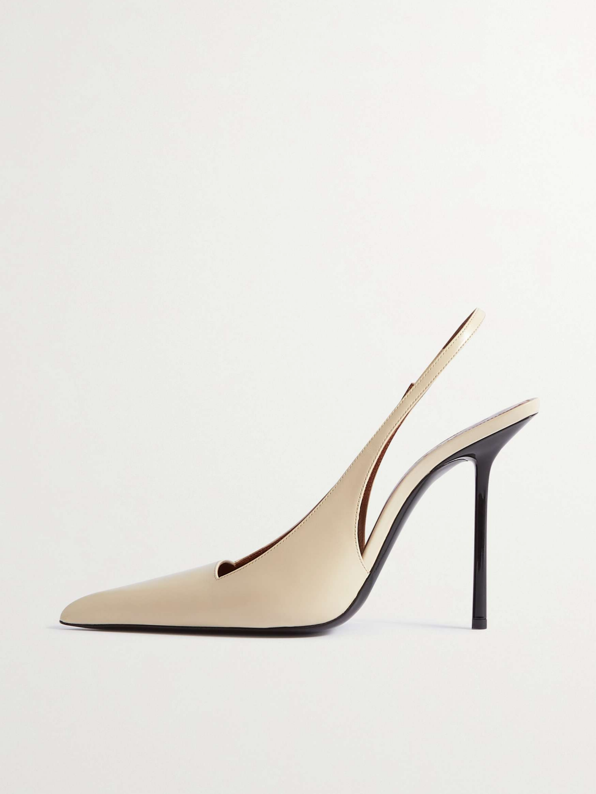 Beige Pointy Slingback Stiletto Pumps with Buckled Strap