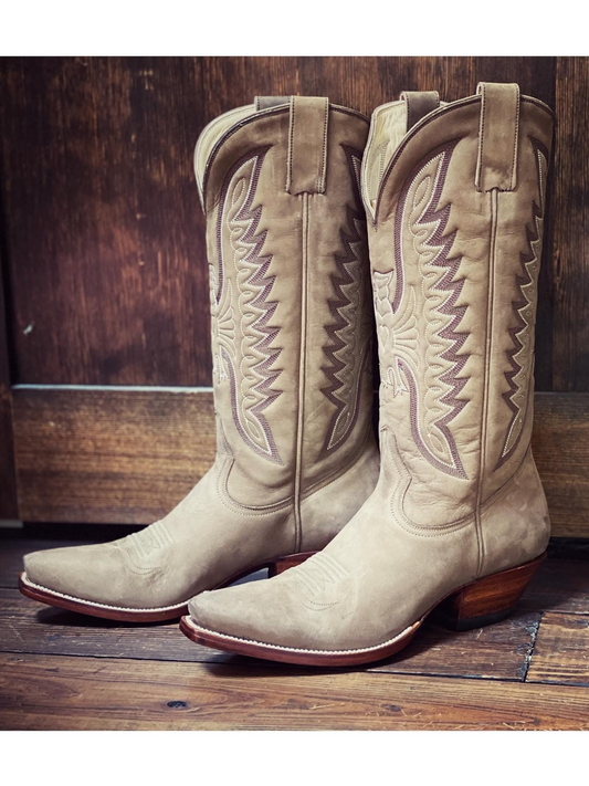 Light Brown Eagle And Heart Embroidery Snip-Toe Wide Mid Calf Tall Cowgirl Boots