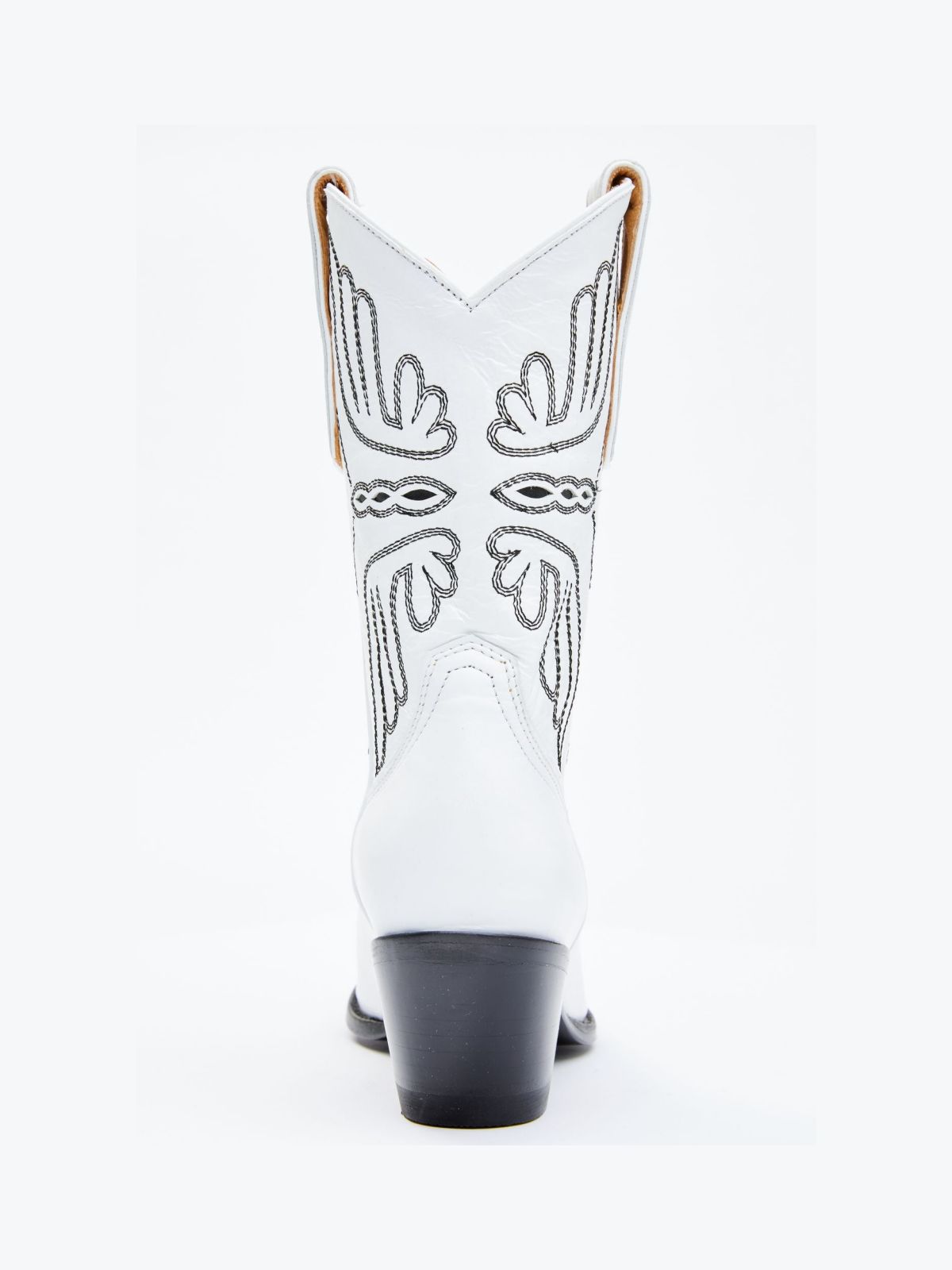 White Butterfly Embroidery Inlay Pointed-Toe Wide Mid Calf Cowgirl Boots