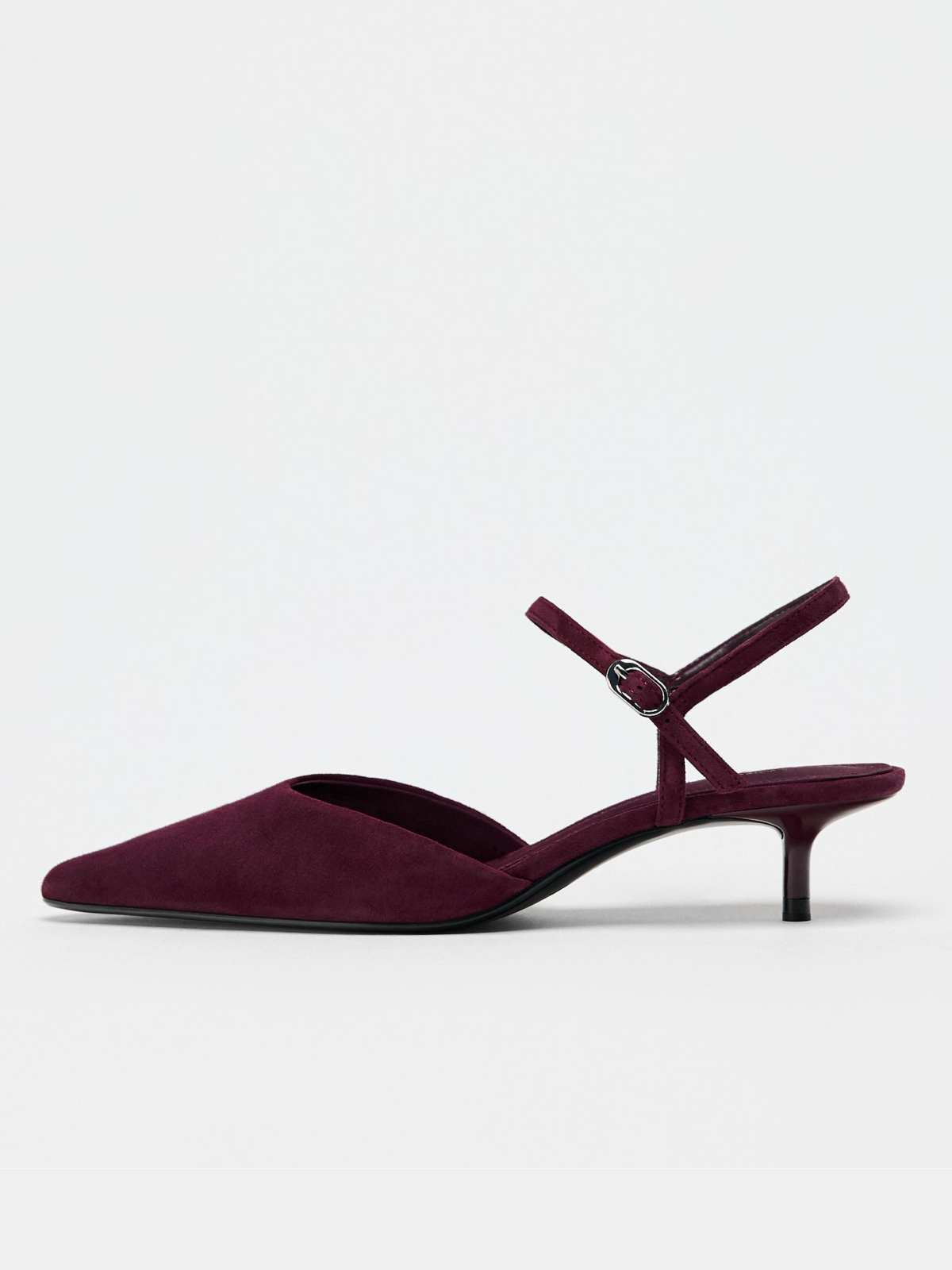 Burgundy Faux Suede Pointed-Toe Slingback Kitten Heels