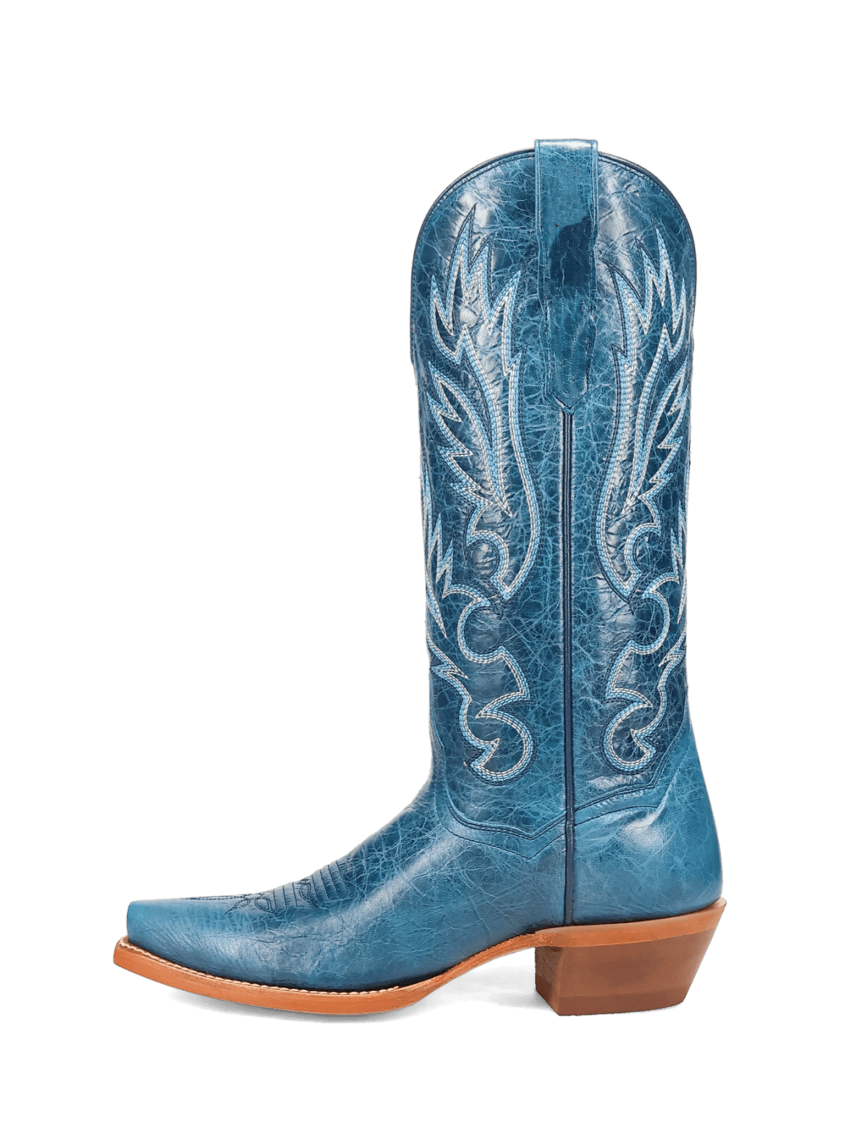 Distressed Blue Snip-Toe Classic Embroidery Mid Calf Cowgirl Boots
