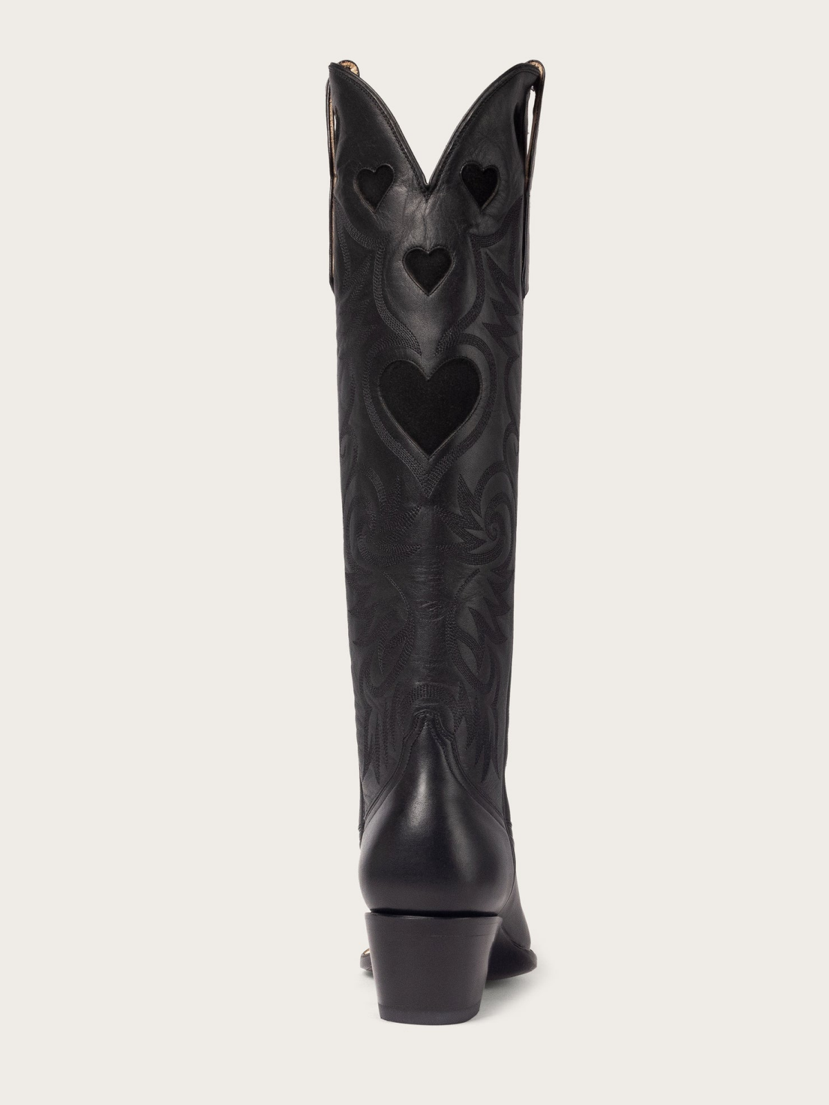 Black Faux Suede Heart Inlay Embroidery Almond-Toe Tall Wide Mid Calf Cowgirl Boots - Black