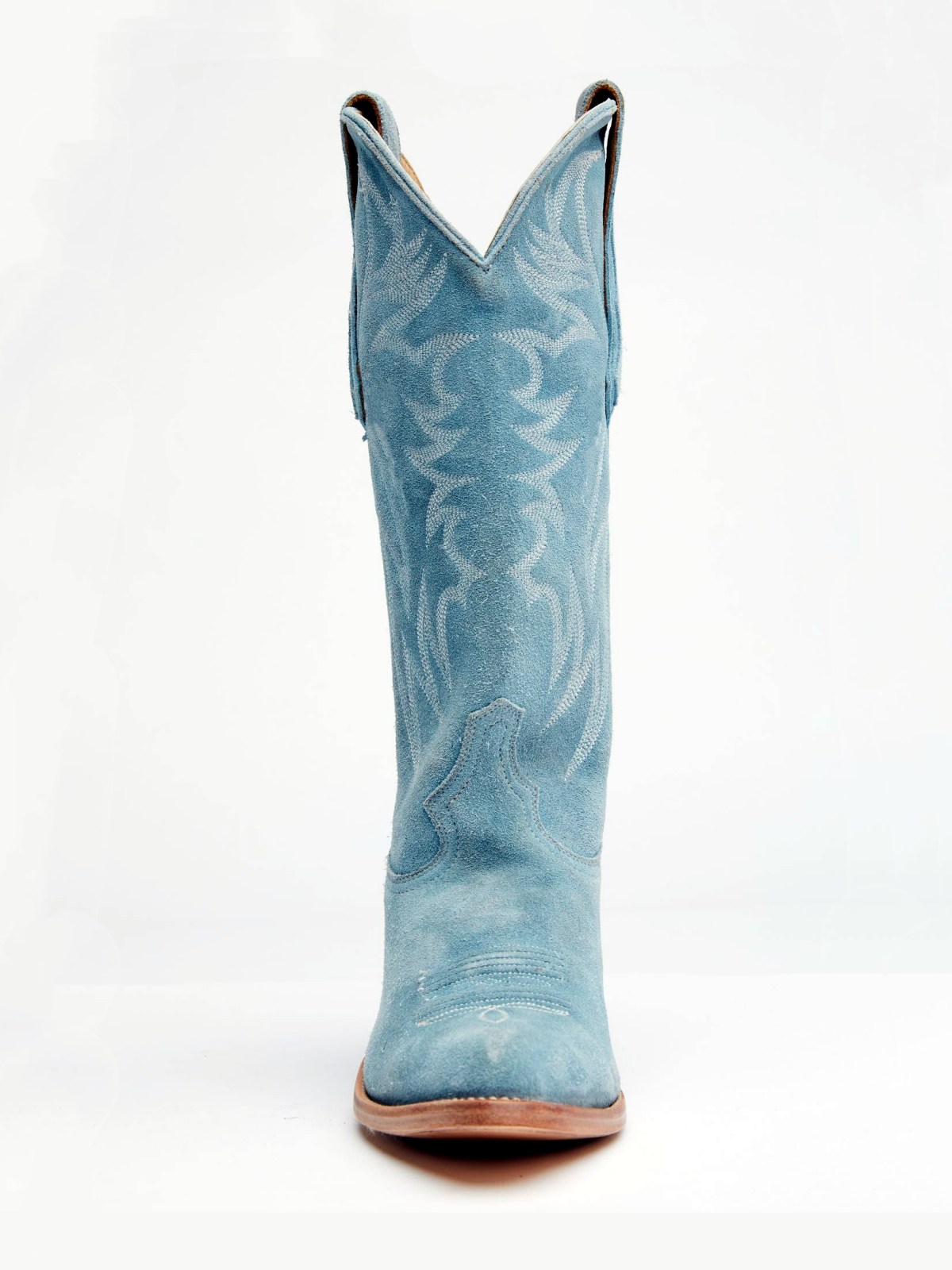 Faux Suede Wings Embroidery Pointed-Toe Wide Mid Calf Tall Cowgirl Boots - Blue