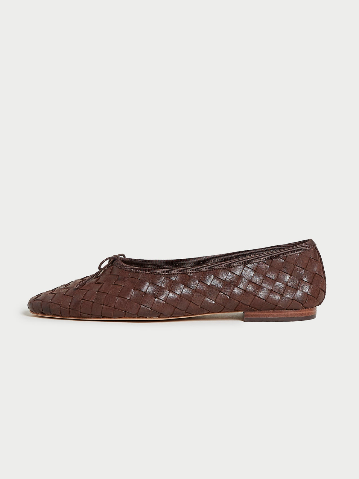 Chocolate Almond-Toe Bow Woven Ballet Flats