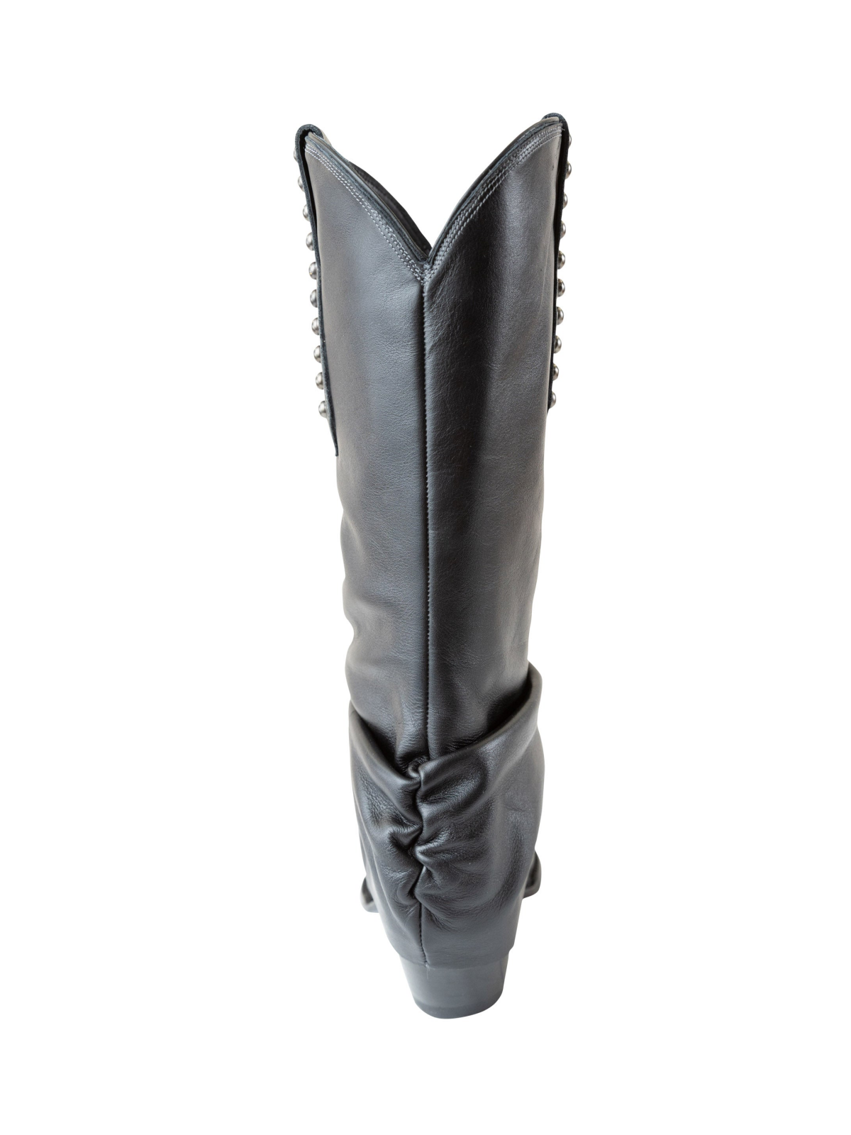 Black Snip-Toe Studded Tall Wide Mid Calf Fold-Over Slouch Cowgirl Boots