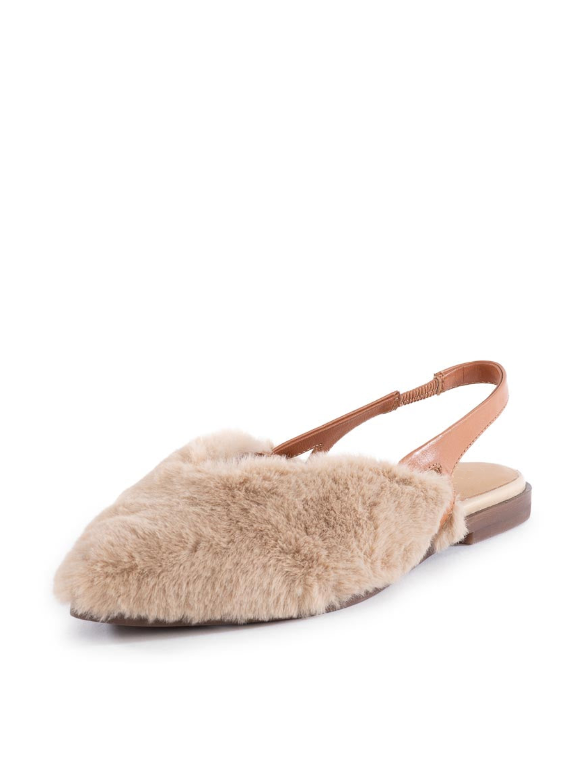 Bone Fluffy Pointed-Toe Slip-On Slingback Flats