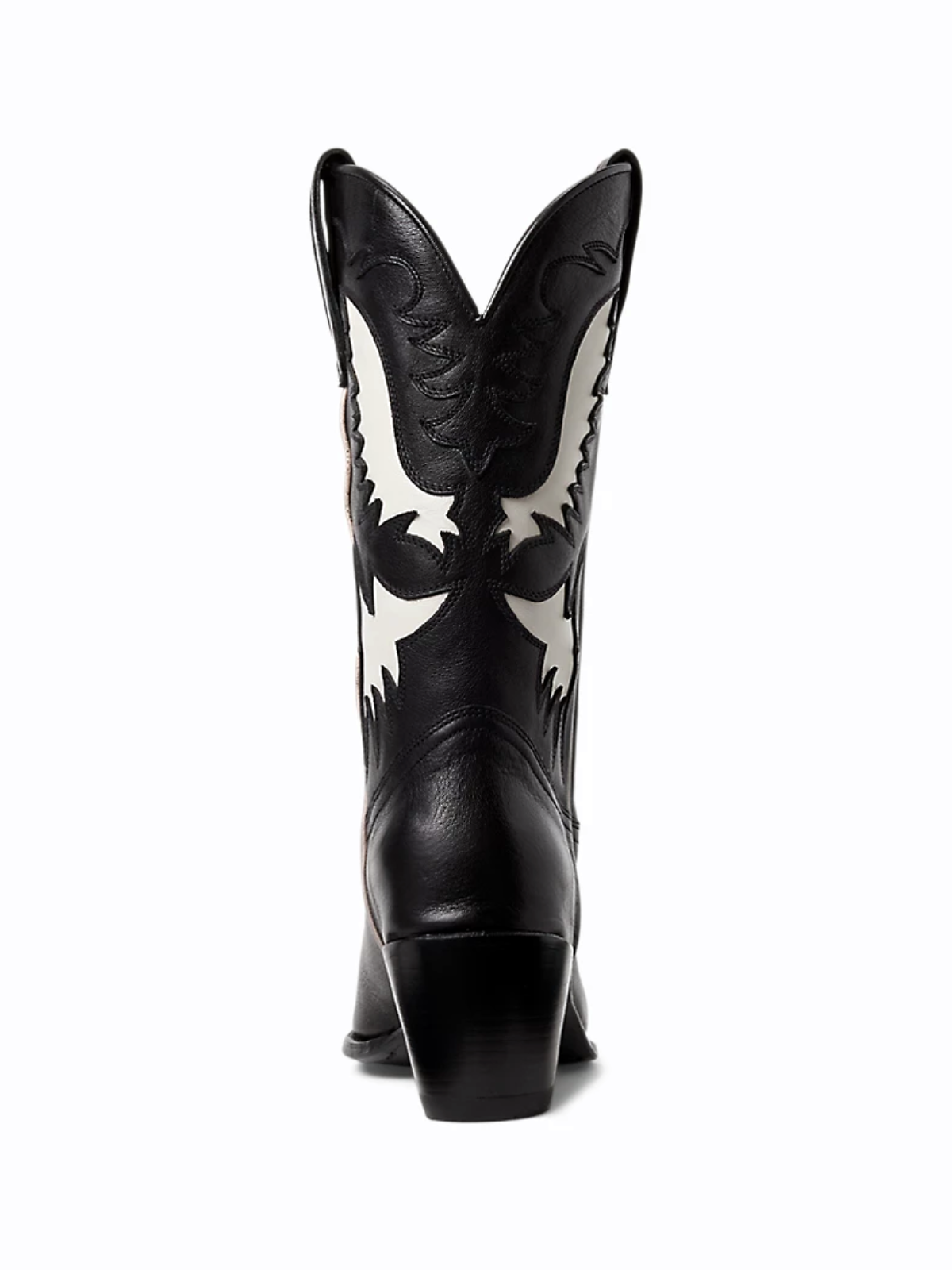 Black Almond-Toe Cream Wings Inlay Applique Wide Mid Calf Tall Cowgirl Boots