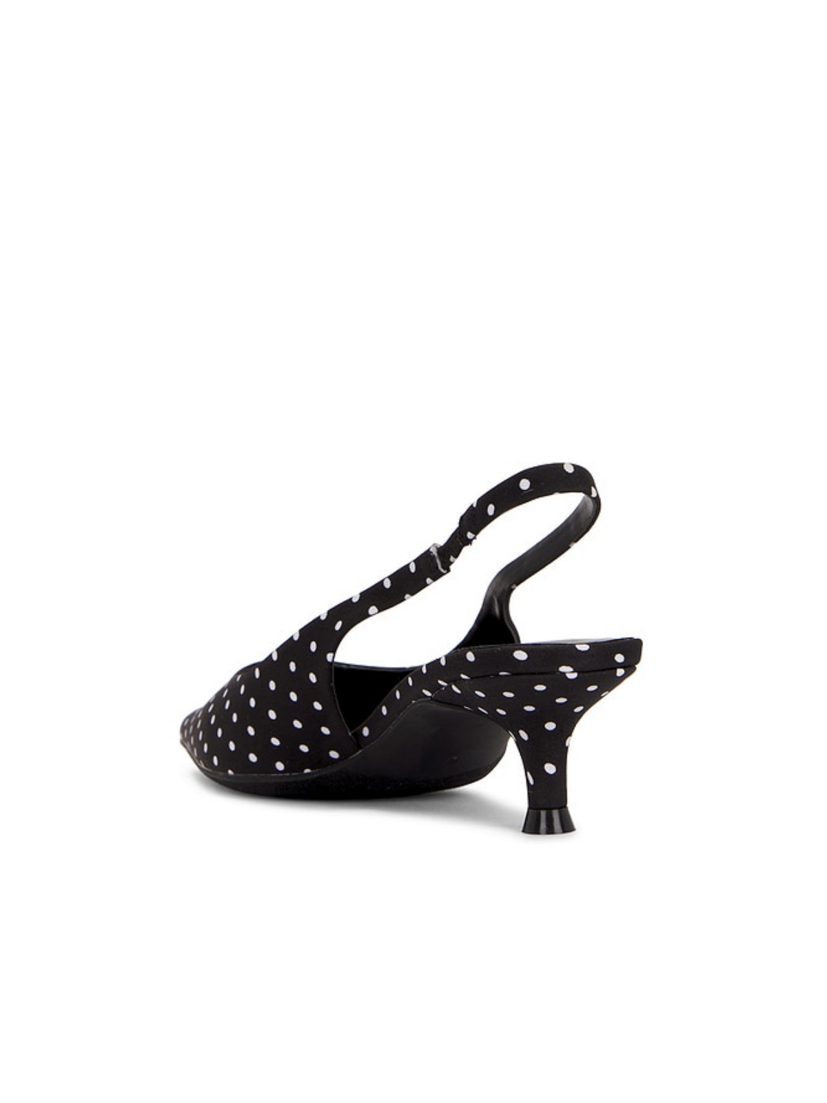 Black Satin White Polkadot Pointed-Toe Slingback Pump Kitten Heels