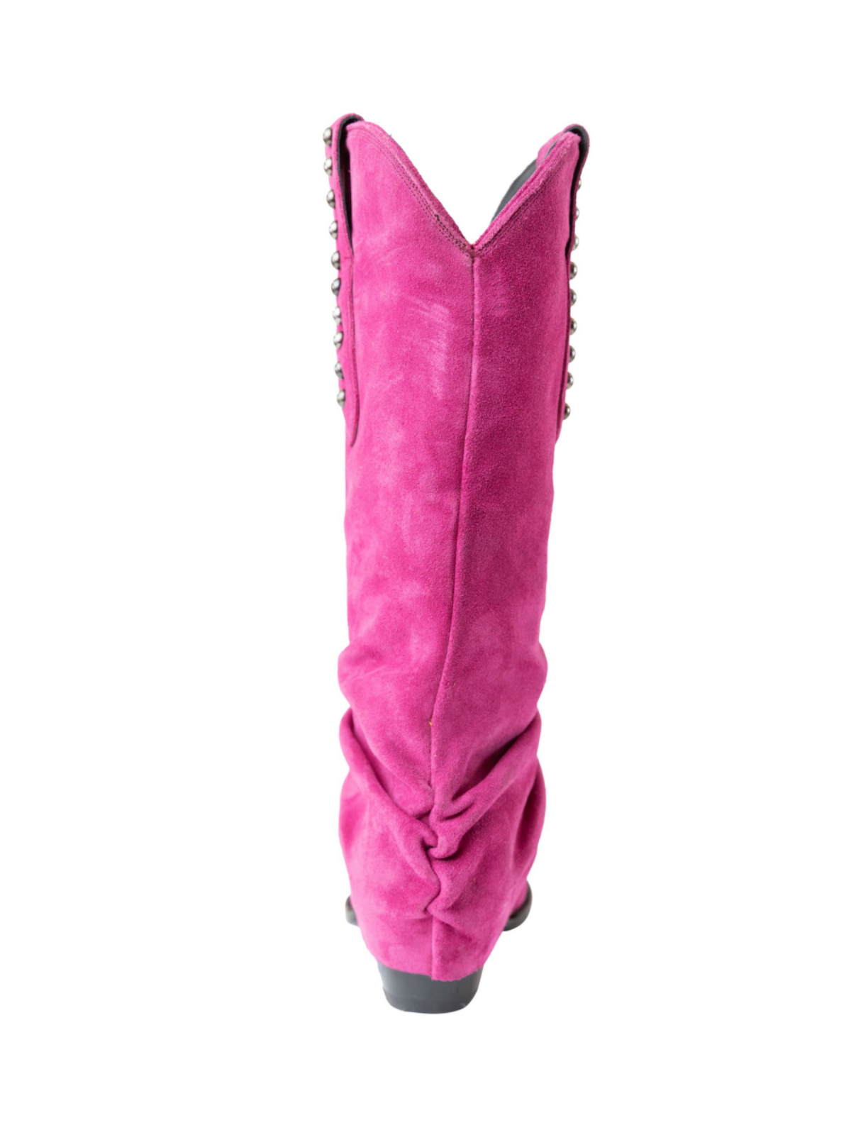 Pink Faux Suede Snip-Toe Studded Tall Wide Mid Calf Fold-Over Slouch Cowgirl Boots