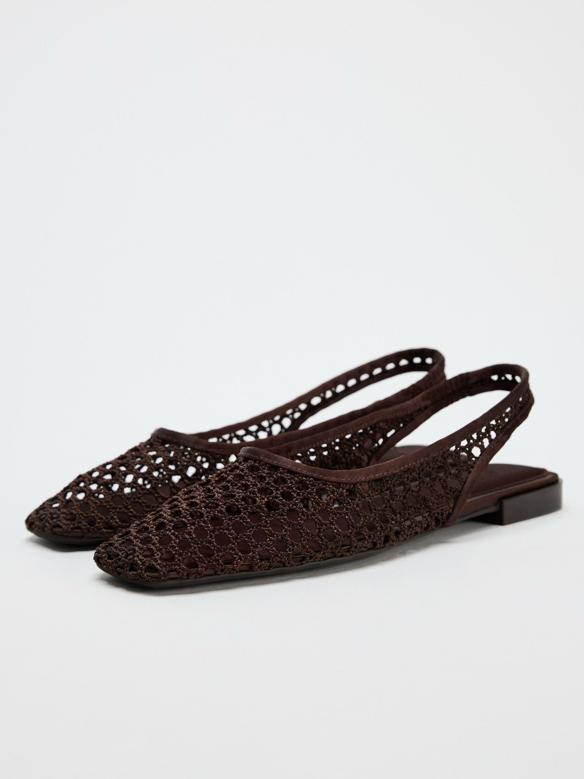 Brown Square-Toe Hand Knitting Woven Slingback Flats