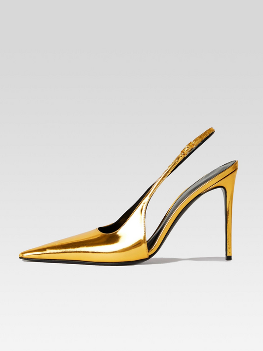 Metallic Gold Pointed-Toe Slingback High Heels