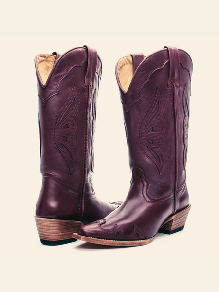 Eggplant Purple Wing Applique Snip-Toe Mid Calf Cowgirl Tall Boots